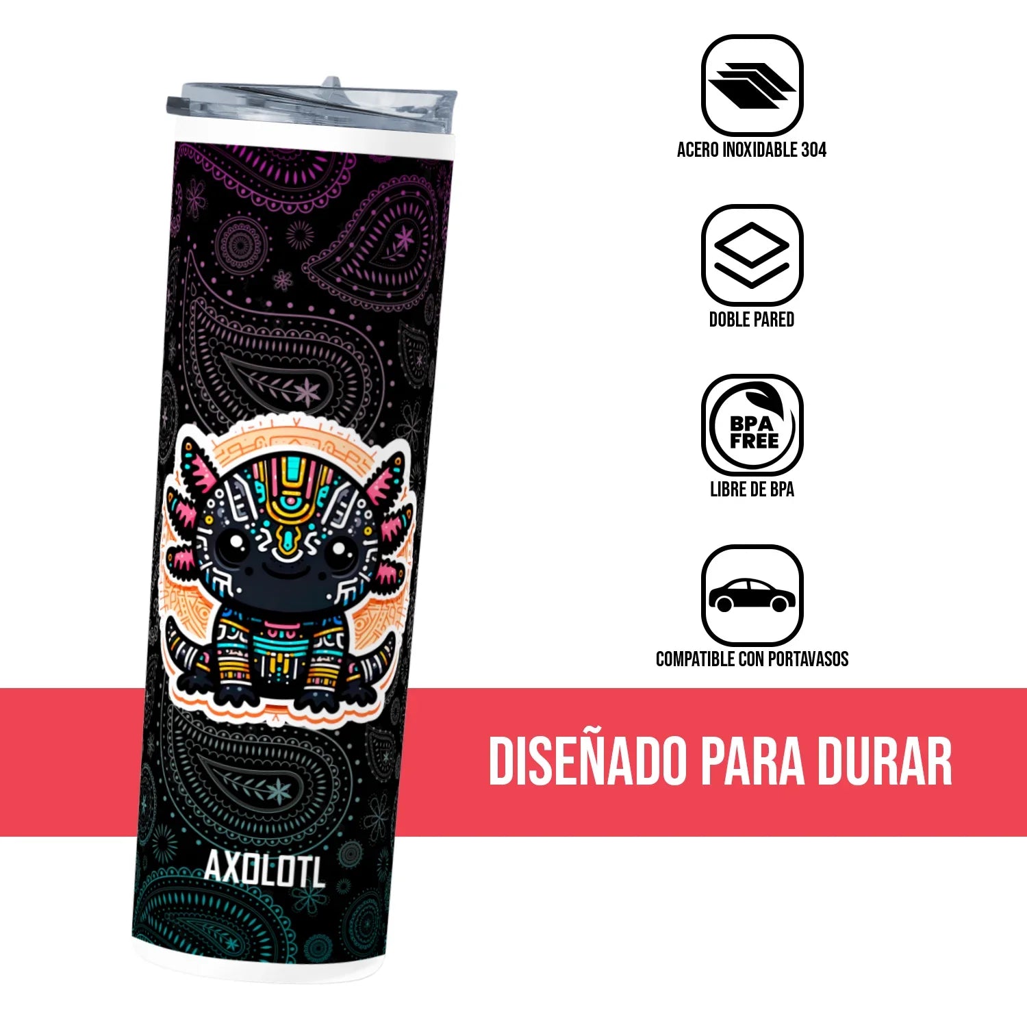 Termo Skinny Tumbler 20 oz de acero inoxidable - Ajolote