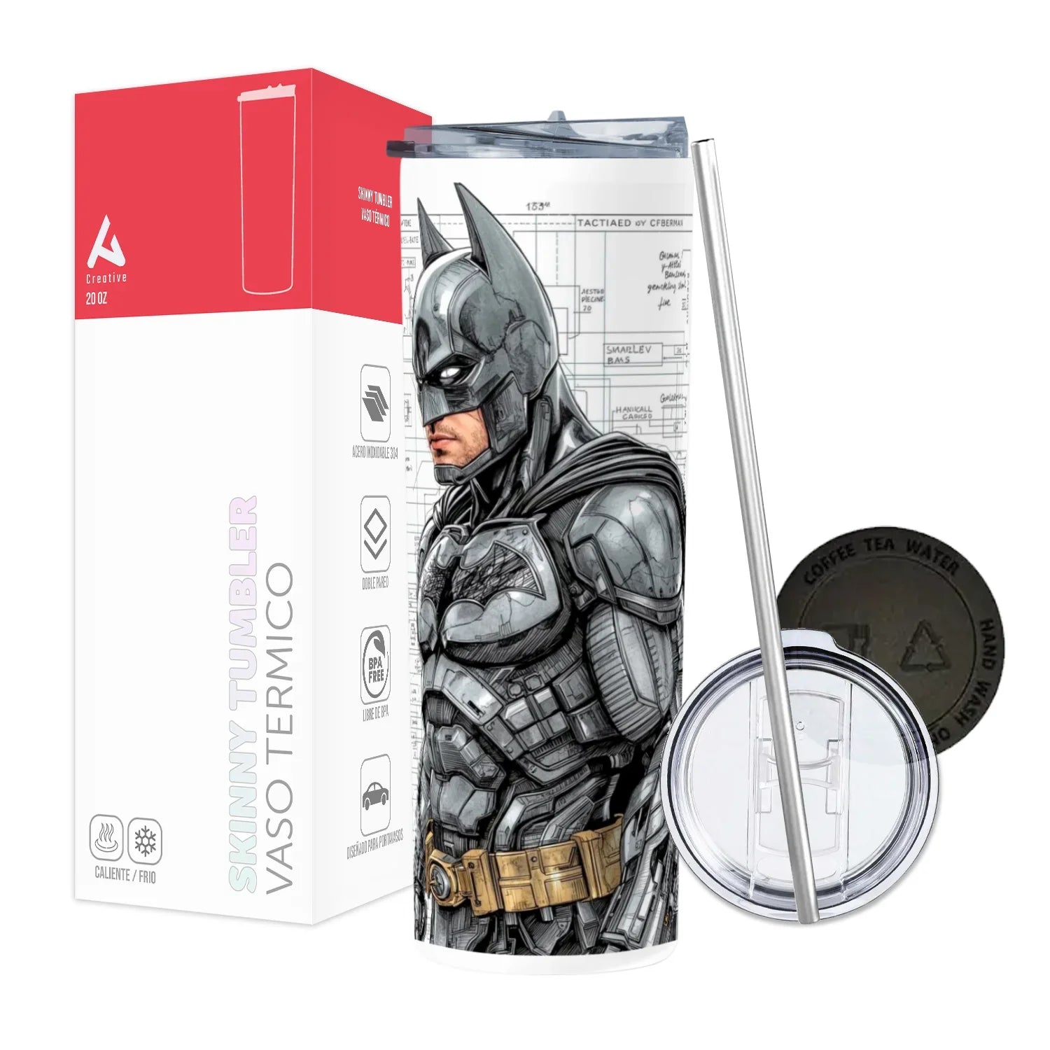 Termo Skinny Tumbler 20 oz de acero inoxidable - Batman Sketch