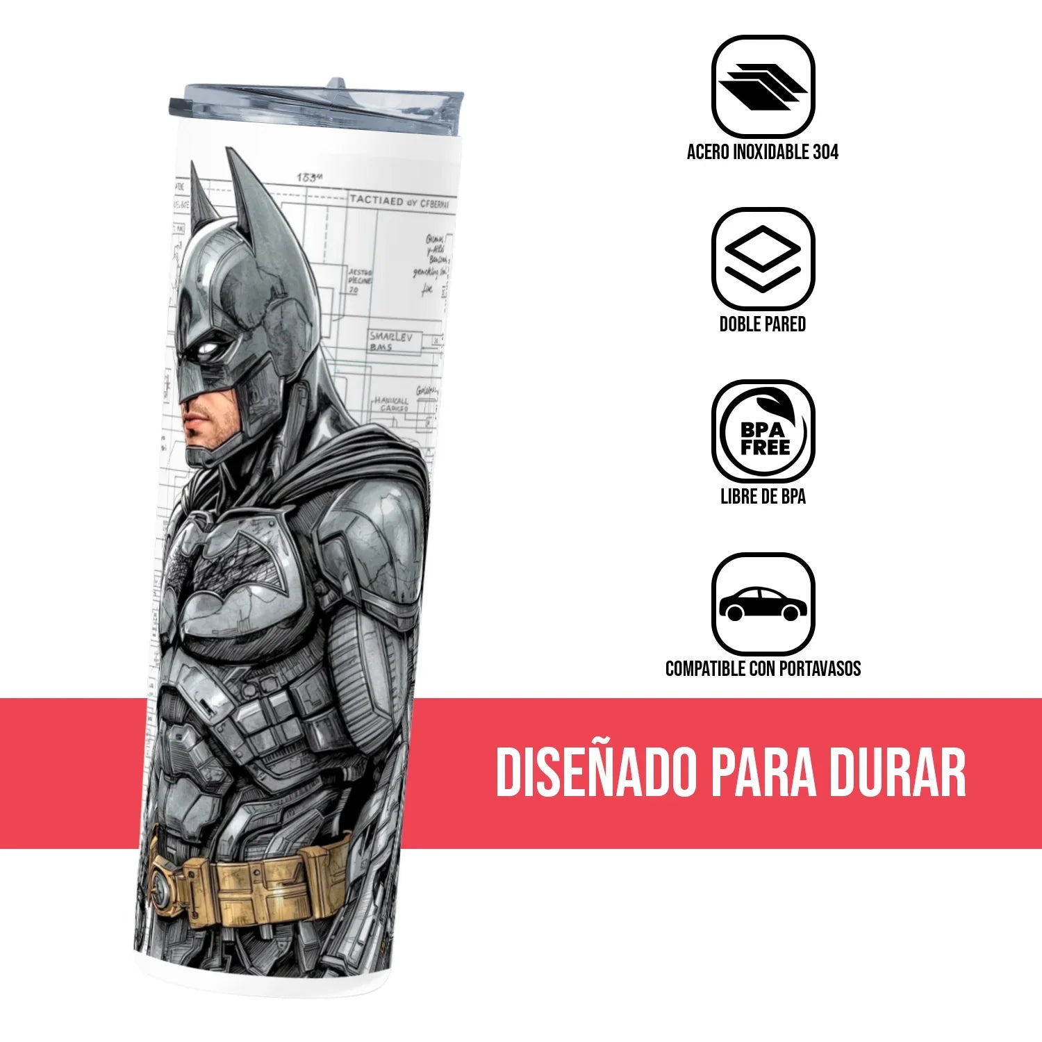 Termo Skinny Tumbler 20 oz de acero inoxidable - Batman Sketch