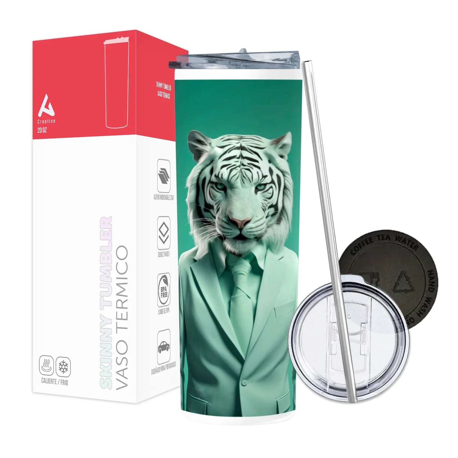 Termo Skinny Tumbler 20 oz de acero inoxidable - Tigre de Bengala Con Traje