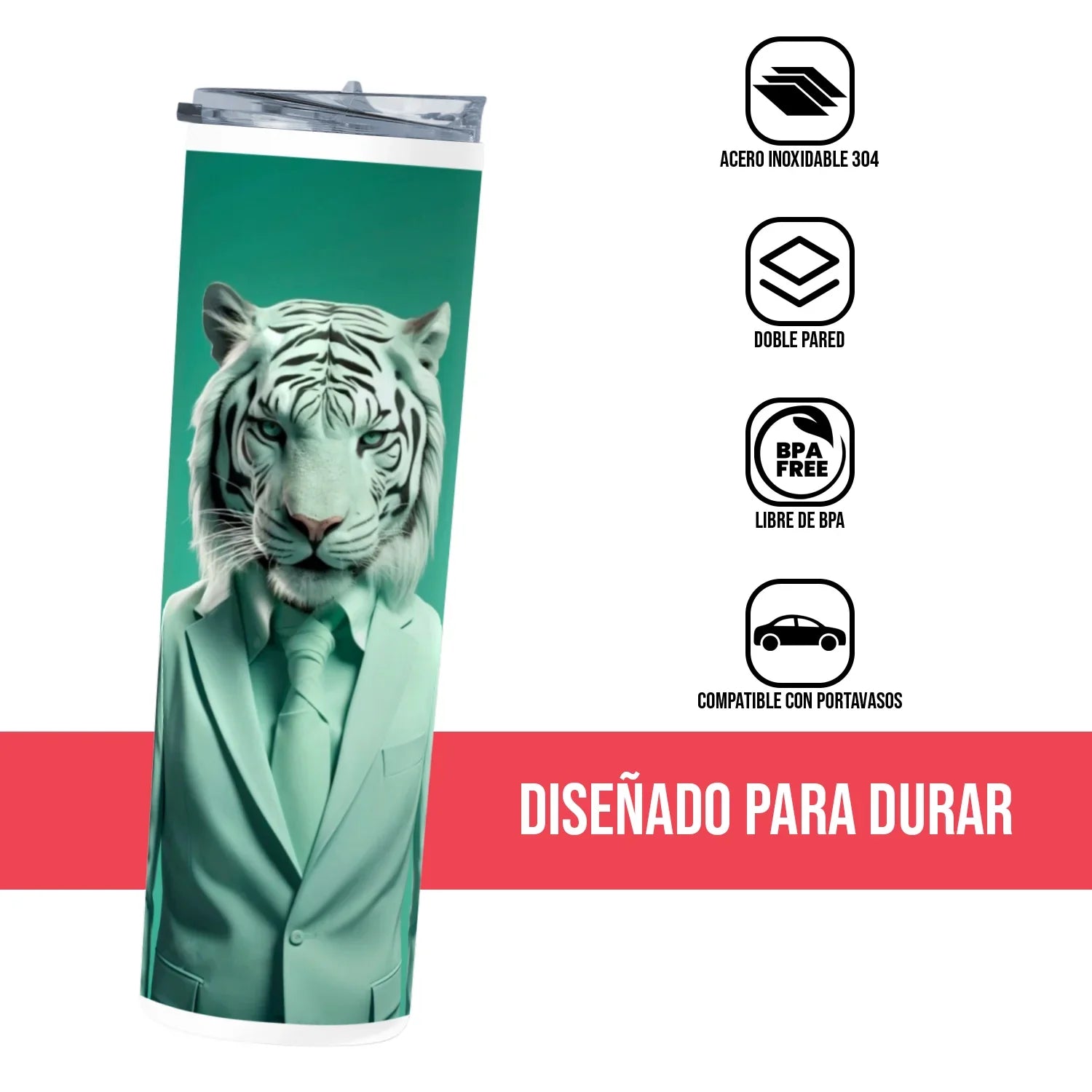 Termo Skinny Tumbler 20 oz de acero inoxidable - Tigre de Bengala Con Traje