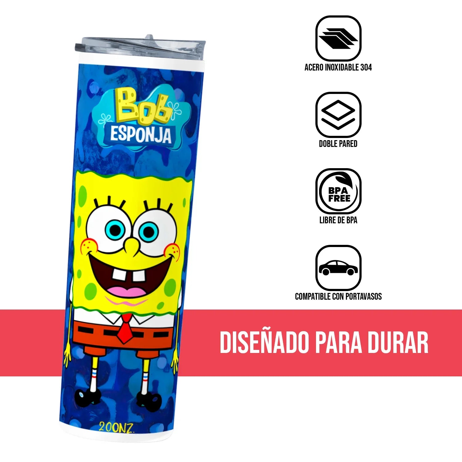 Termo Skinny Tumbler 20 oz de acero inoxidable - Bob Esponja
