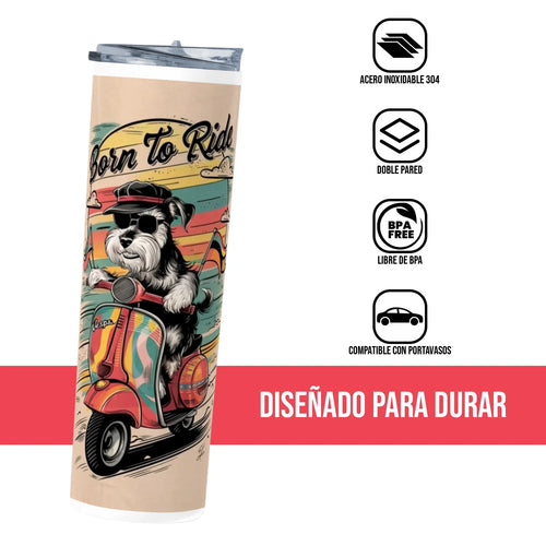 Termo Skinny Tumbler 20 oz de acero inoxidable - Born to ride Schnauzer