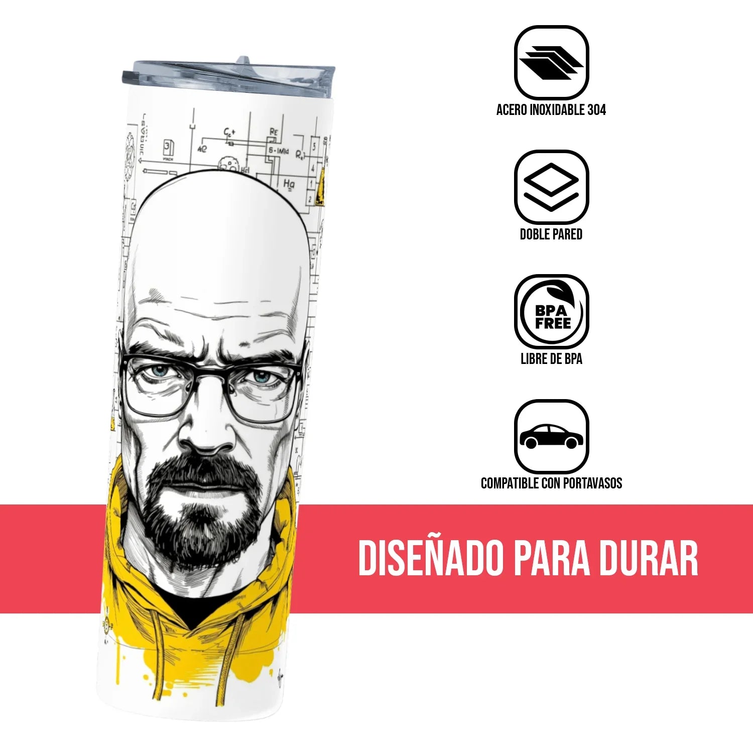 Termo Skinny Tumbler 20 oz de acero inoxidable - Breaking Bad Sketch