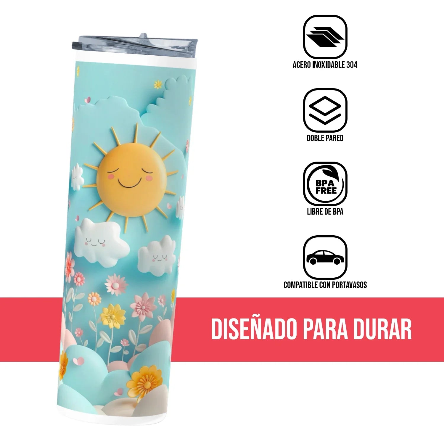 Termo Skinny Tumbler 20 oz de acero inoxidable - Buenos Dias