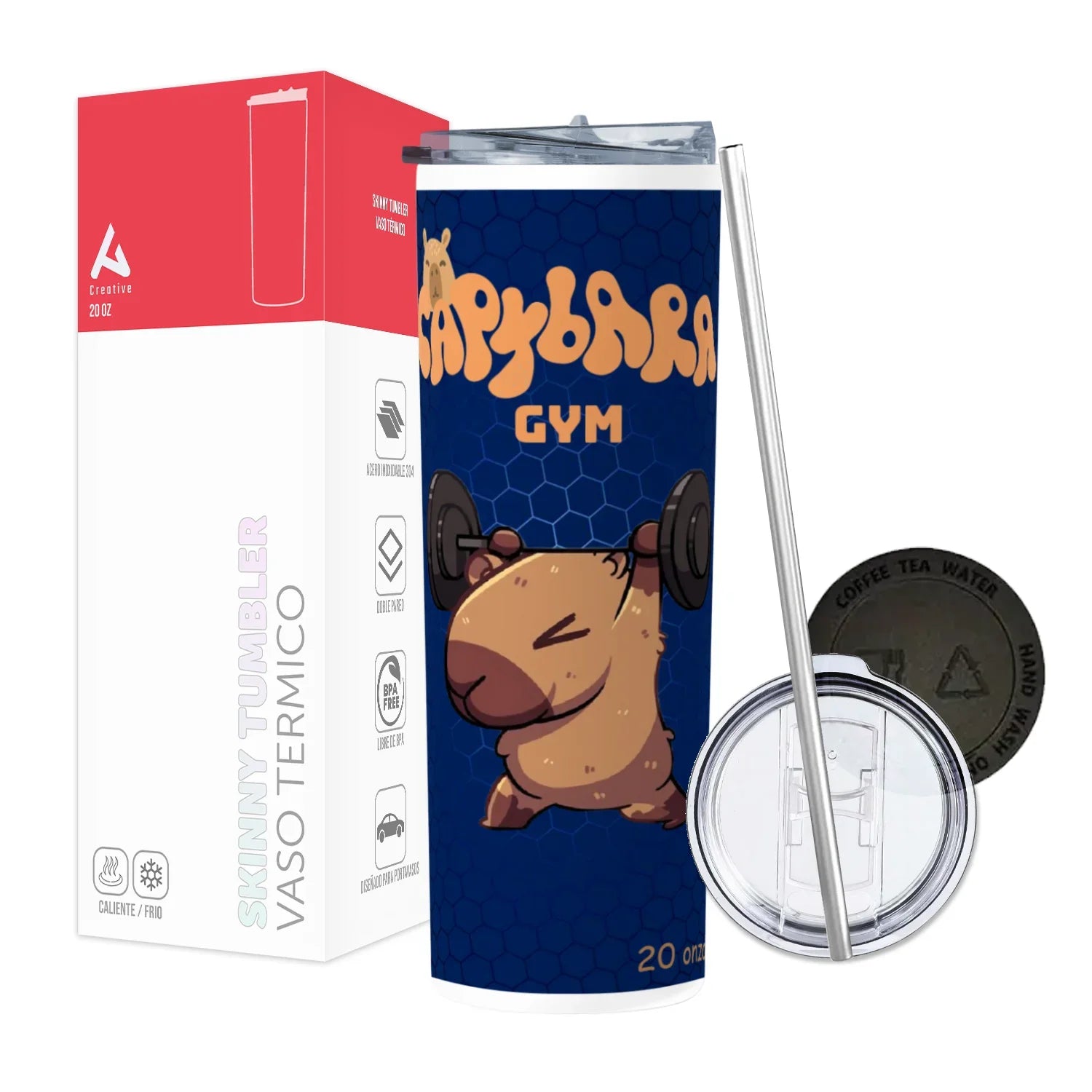 Termo Skinny Tumbler 20 oz de acero inoxidable - Capybara Gym