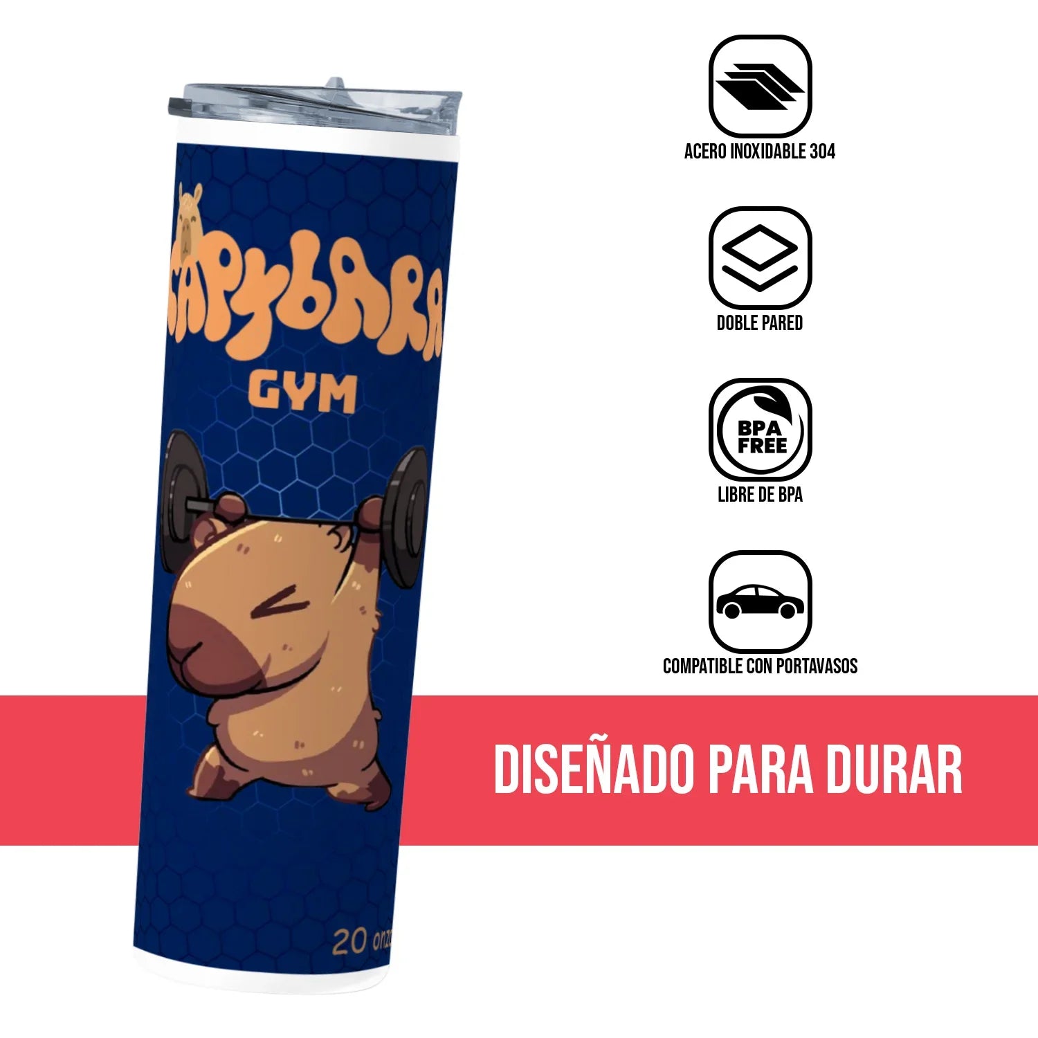 Termo Skinny Tumbler 20 oz de acero inoxidable - Capybara Gym