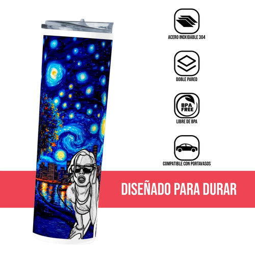 Termo Skinny Tumbler 20 oz de acero inoxidable - Chica San Andreas. Estilo Van Gogh