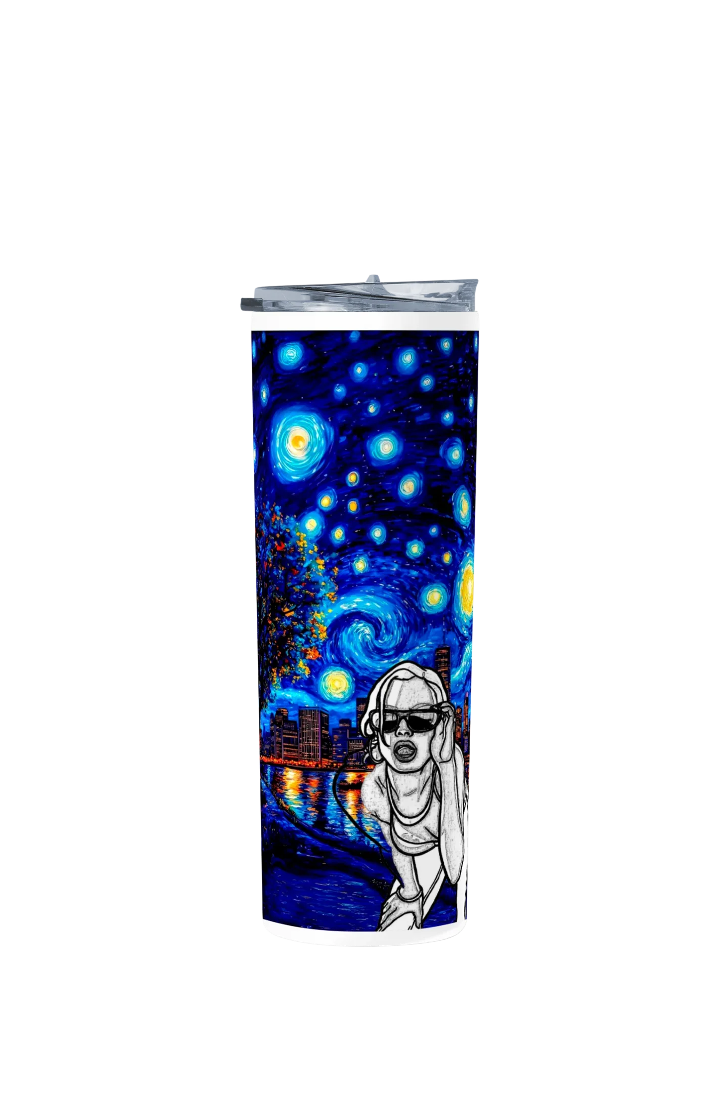 Termo Skinny Tumbler 20 oz de acero inoxidable - Chica San Andreas. Estilo Van Gogh