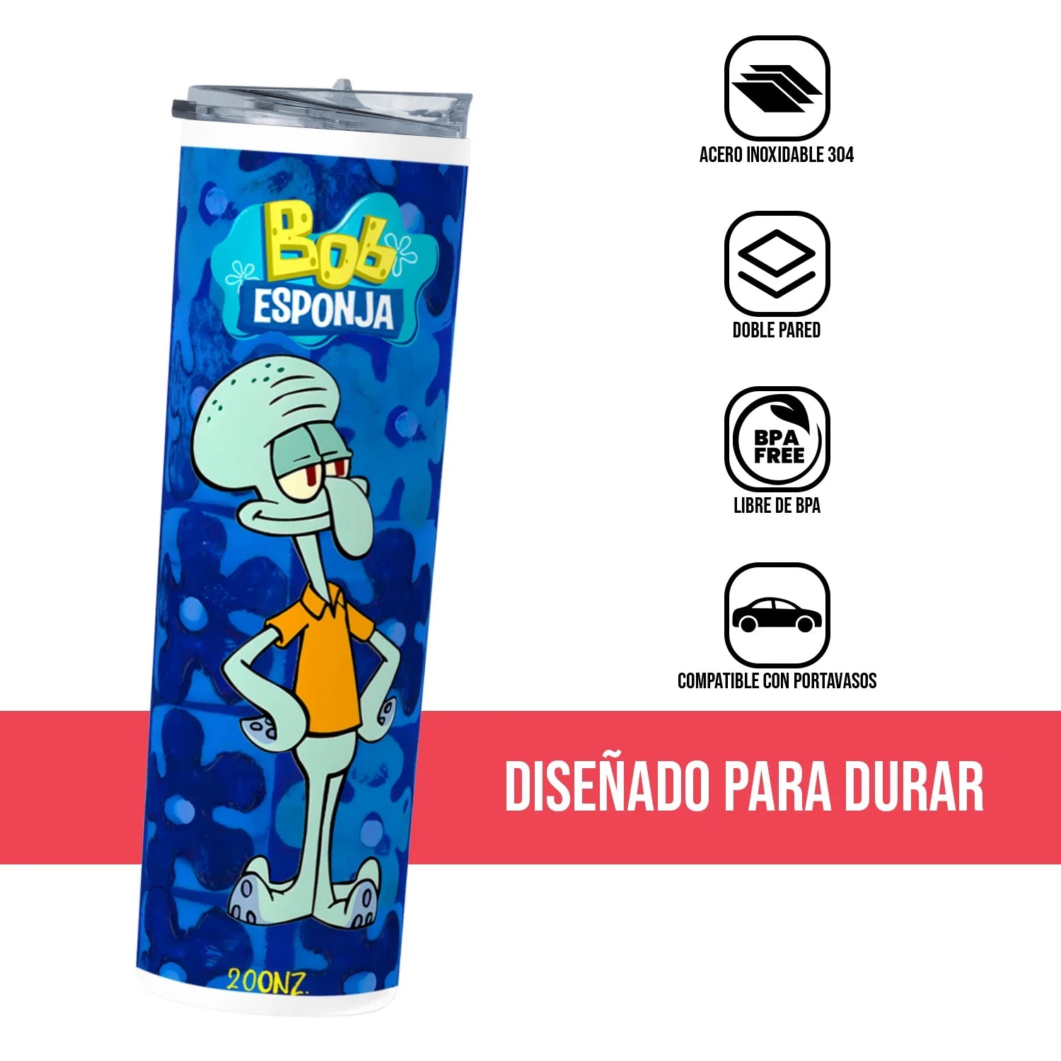 Termo Skinny Tumbler 20 oz de acero inoxidable - Calamardo Bob Esponja
