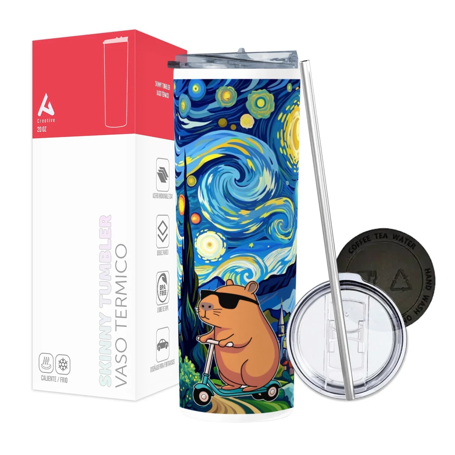 Termo Skinny Tumbler 20 oz de acero inoxidable - Capibara Scooter (2)