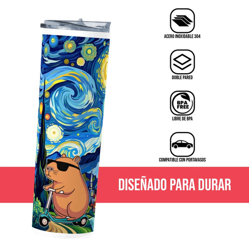 Termo Skinny Tumbler 20 oz de acero inoxidable - Capibara Scooter (2)