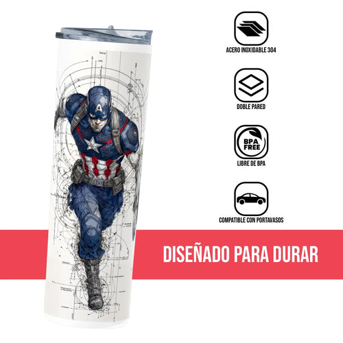 Termo Skinny Tumbler 20 oz de acero inoxidable - Capitan America Sketch