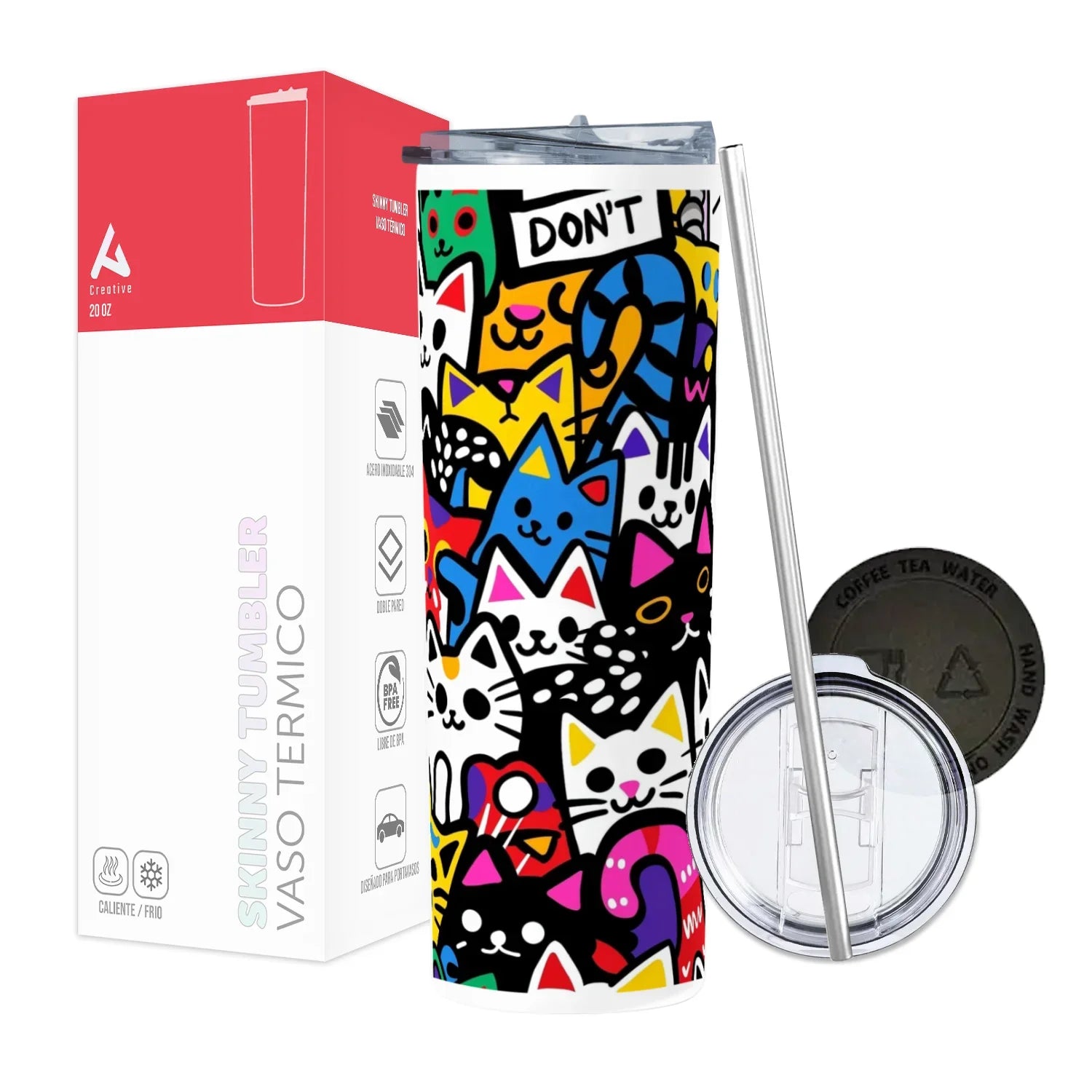 Termo Skinny Tumbler 20 oz de acero inoxidable - Cats