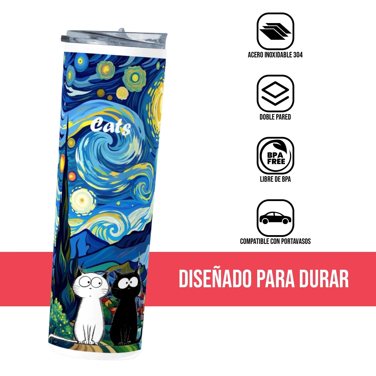 Termo Skinny Tumbler 20 oz de acero inoxidable - Cats 2