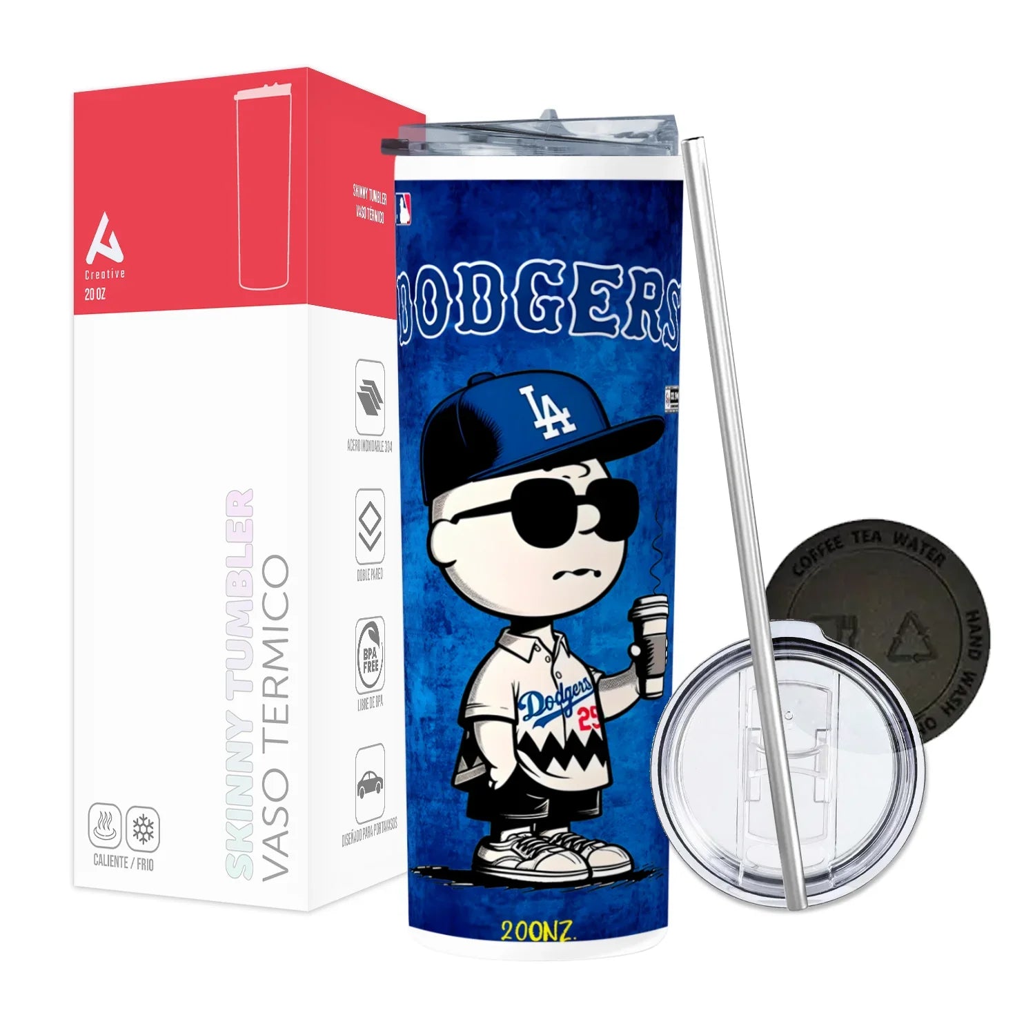 Termo Skinny Tumbler 20 oz de acero inoxidable - Charlie Brown Dodgers
