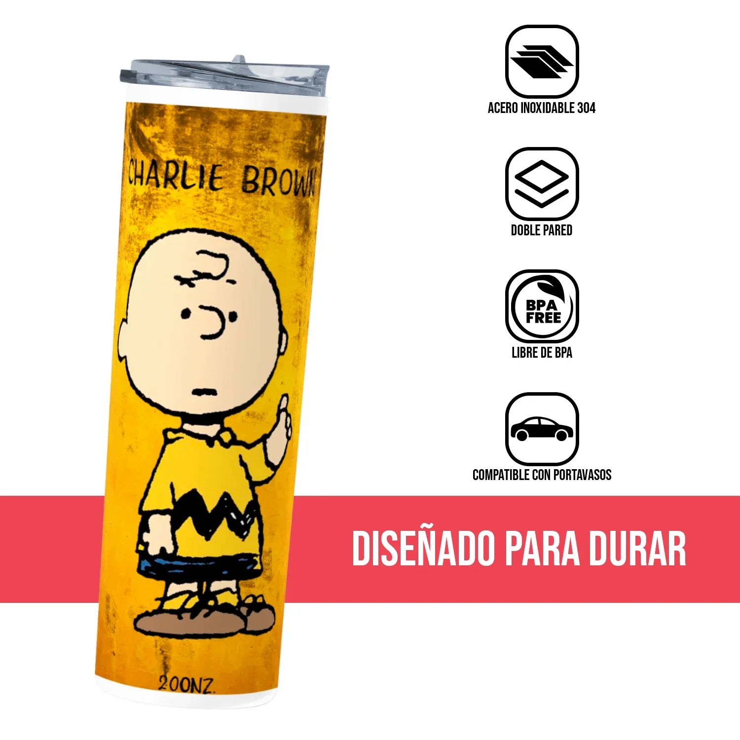 Termo Skinny Tumbler 20 oz de acero inoxidable - Charlie Brown