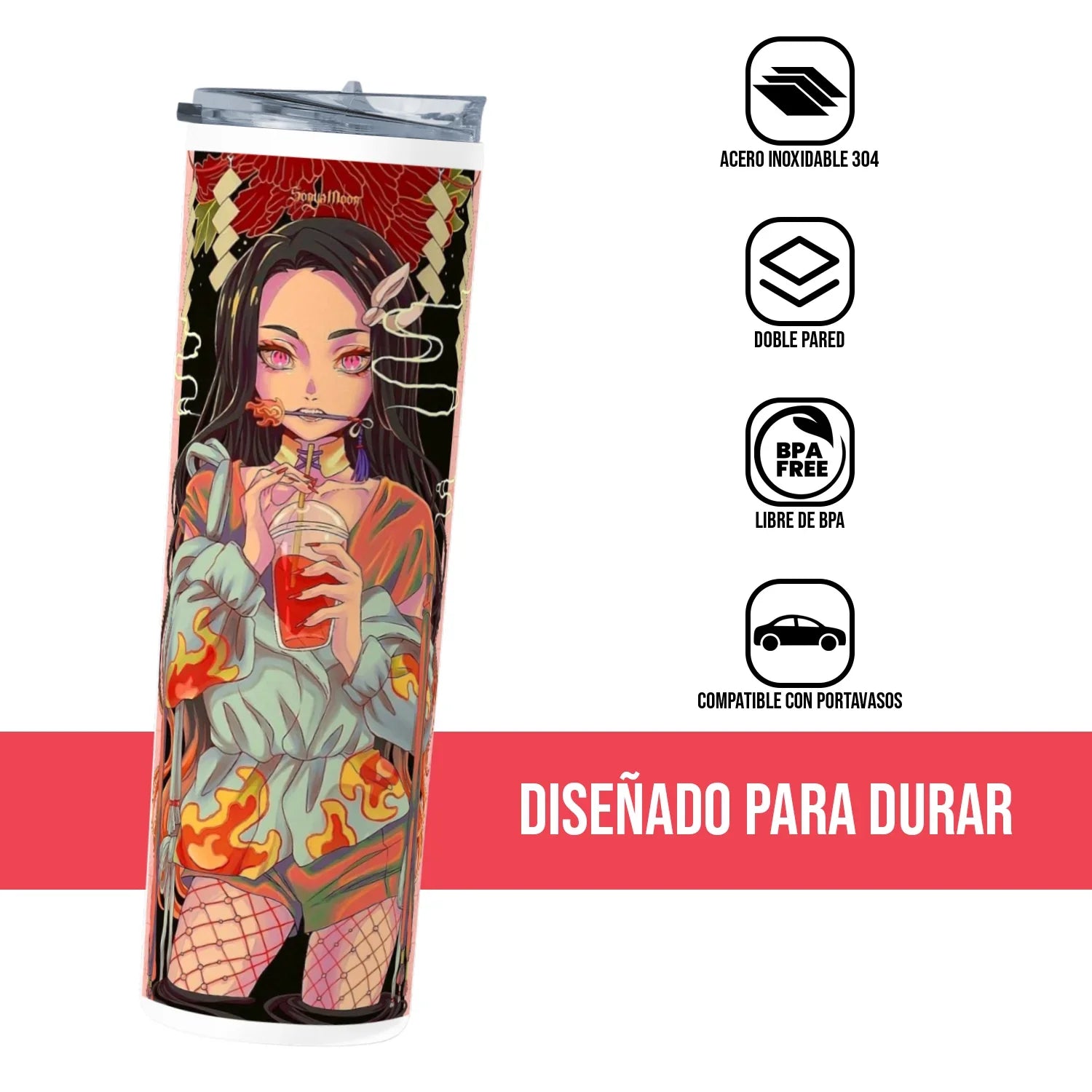 Termo Skinny Tumbler 20 oz de acero inoxidable - Chiva Anime