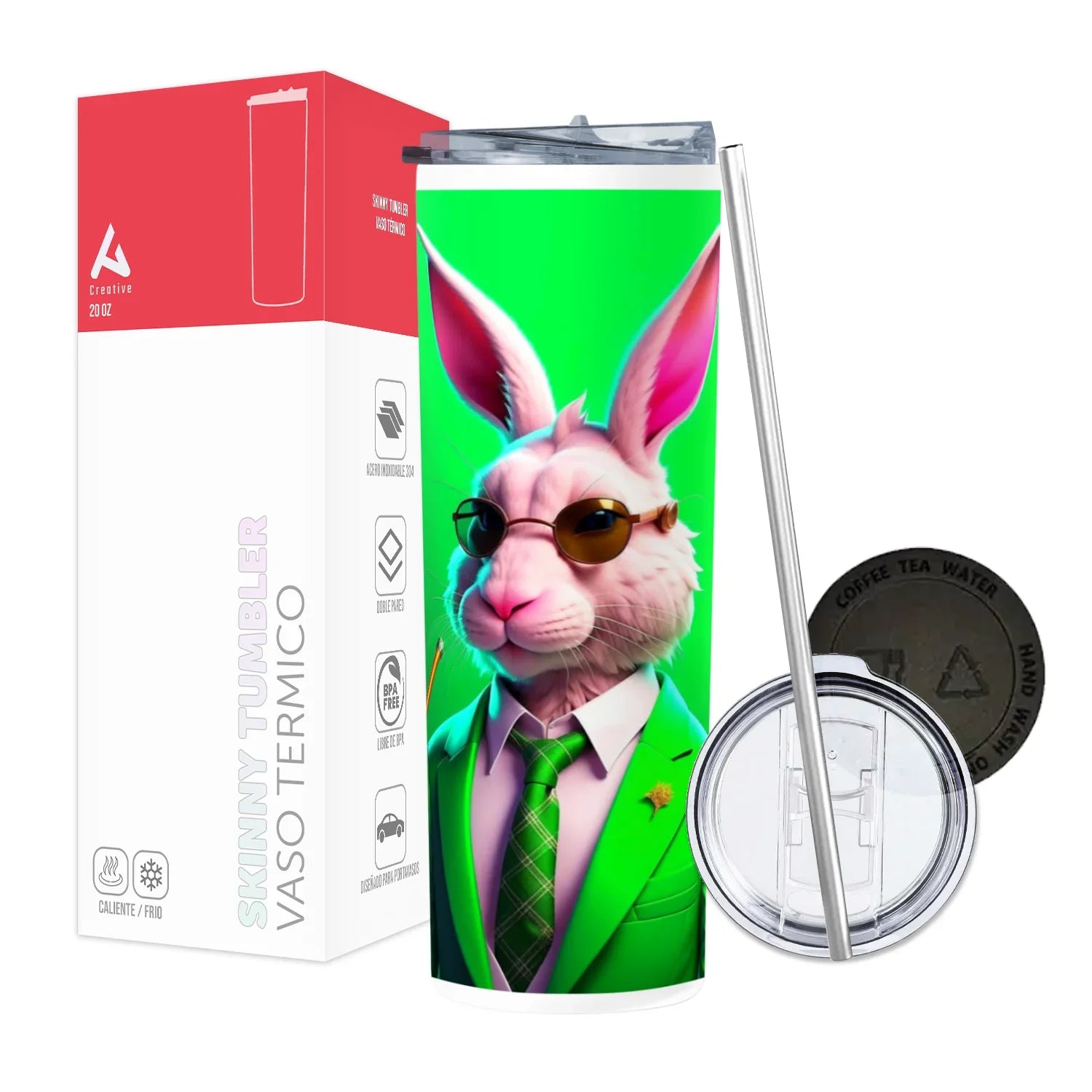 Termo Skinny Tumbler 20 oz de acero inoxidable - Conejo saco verde