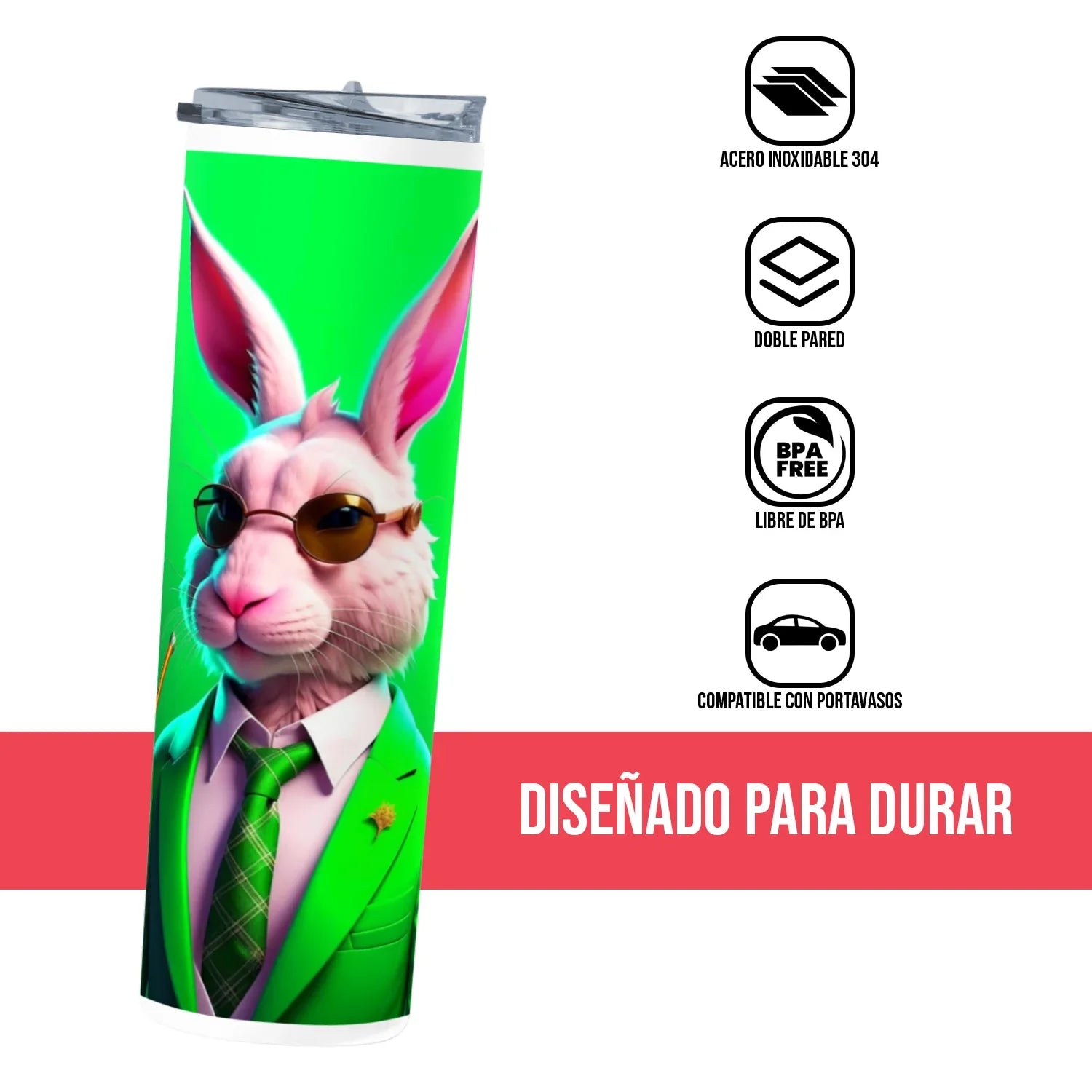 Termo Skinny Tumbler 20 oz de acero inoxidable - Conejo saco verde