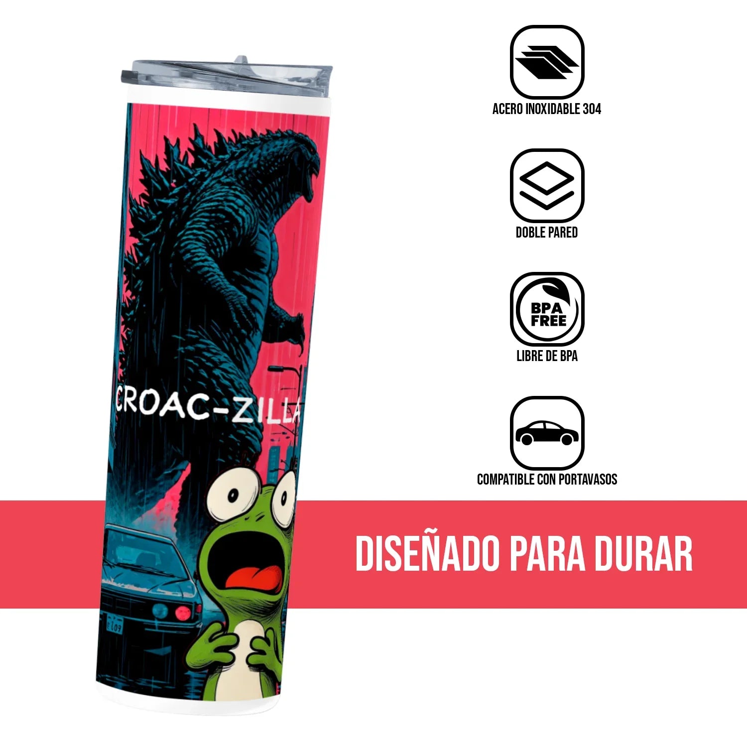 Termo Skinny Tumbler 20 oz de acero inoxidable - Croac-Zilla