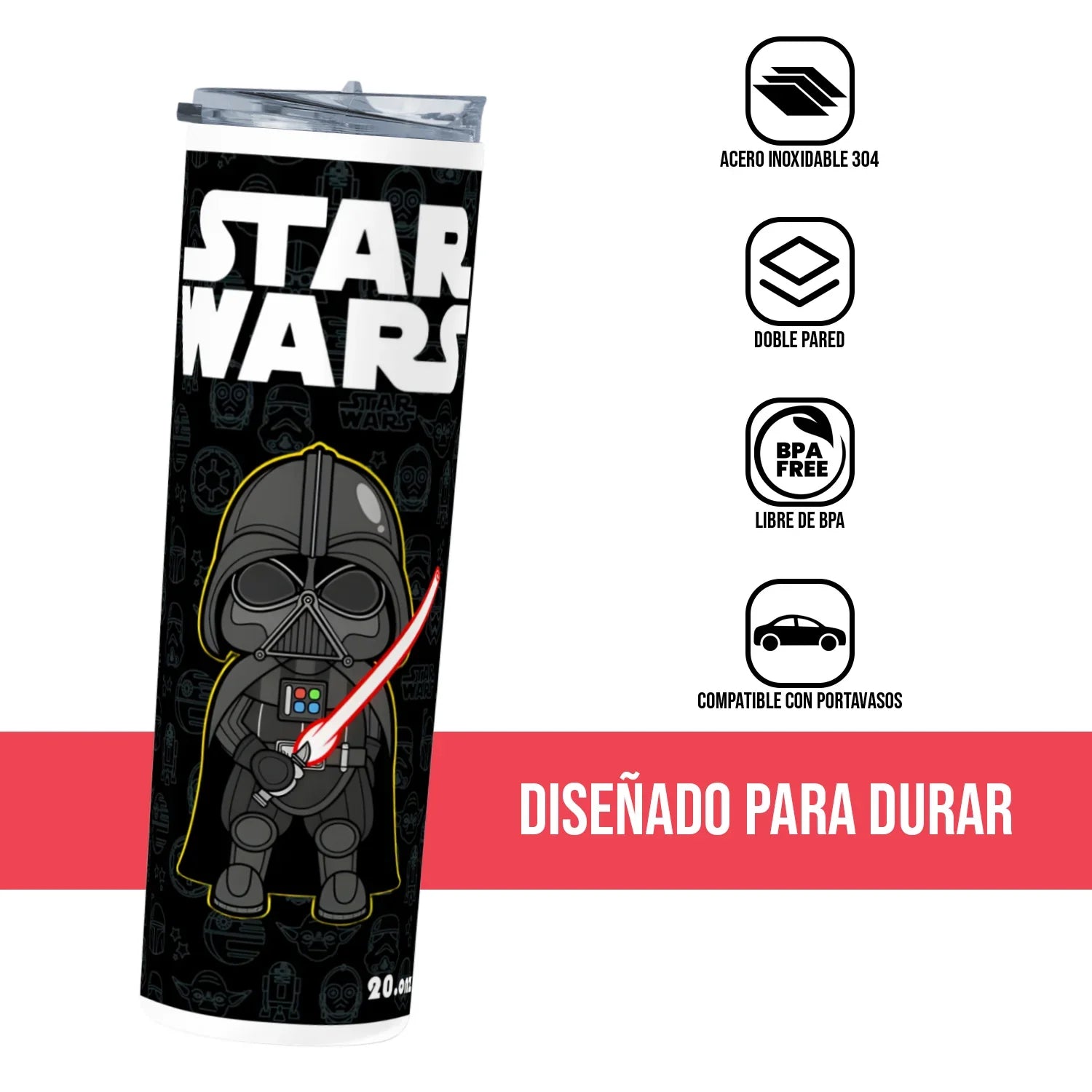 Termo Skinny Tumbler 20 oz de acero inoxidable - Darth Vader Star Wards