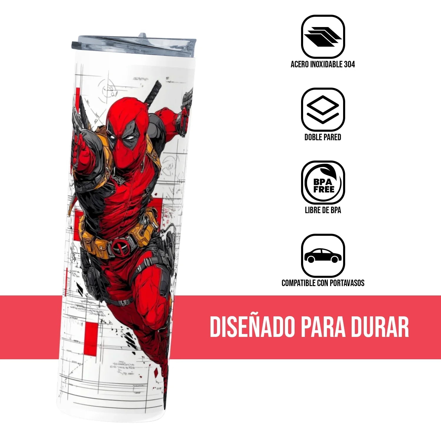 Termo Skinny Tumbler 20 oz de acero inoxidable - Deadpool Sketch