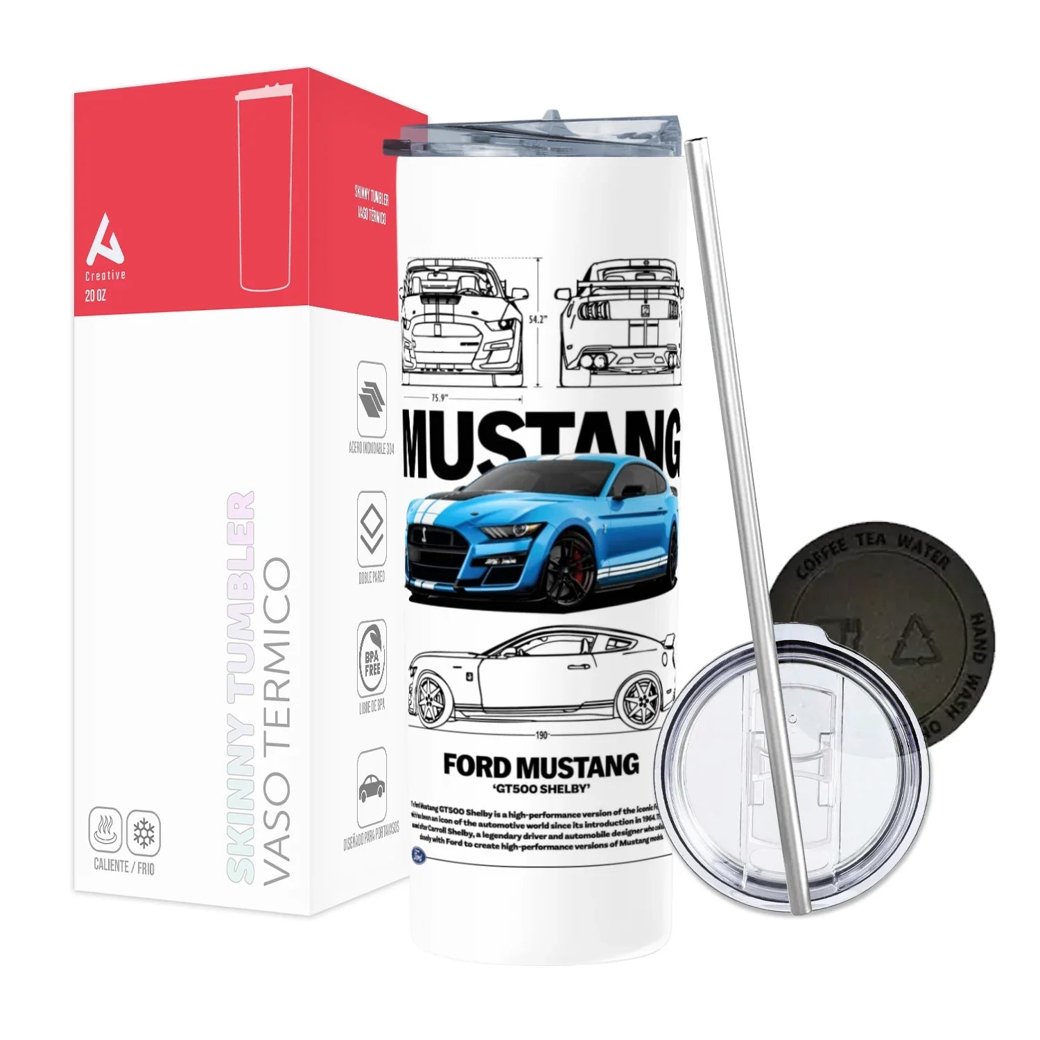 Termo Skinny Tumbler 20 oz de acero inoxidable - Descripcion Mustang