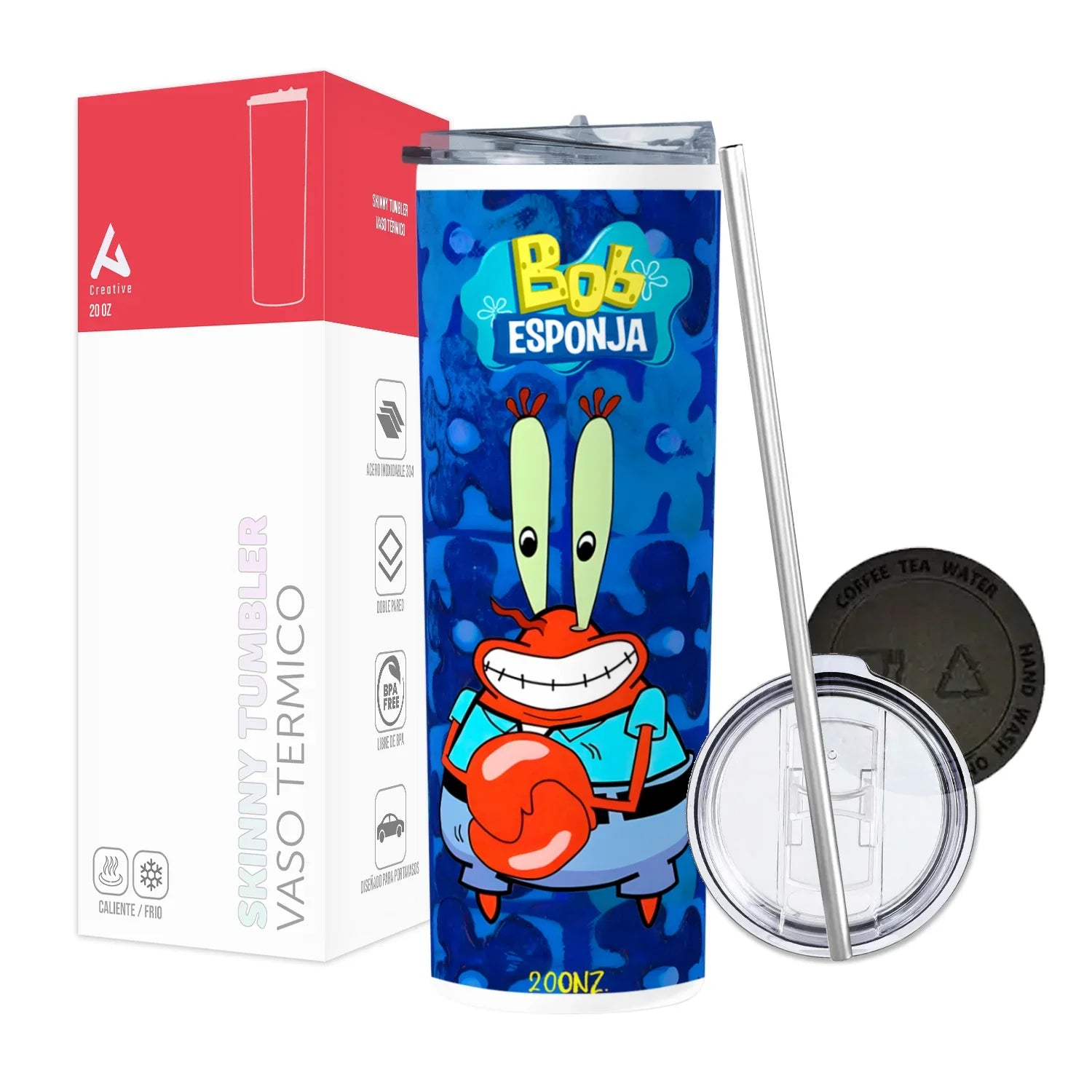 Termo Skinny Tumbler 20 oz de acero inoxidable - Don Cangrego Bob Esponja