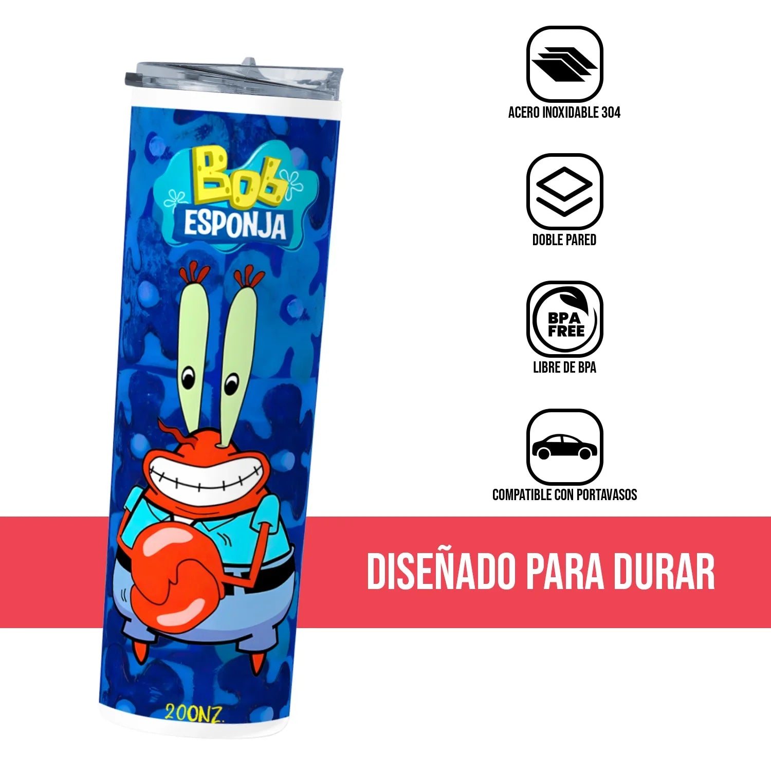 Termo Skinny Tumbler 20 oz de acero inoxidable - Don Cangrego Bob Esponja