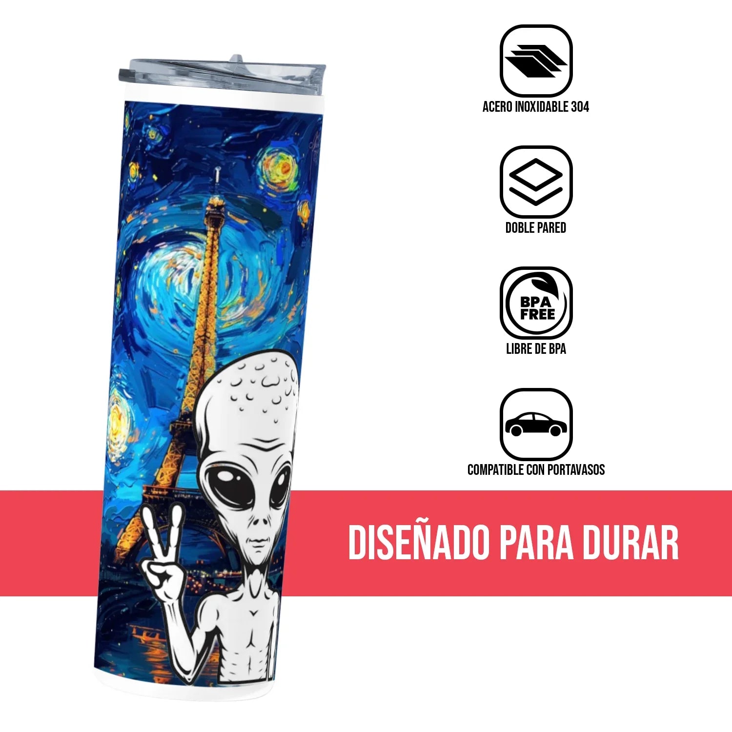 Termo Skinny Tumbler 20 oz de acero inoxidable - Extraterrestre en Paris