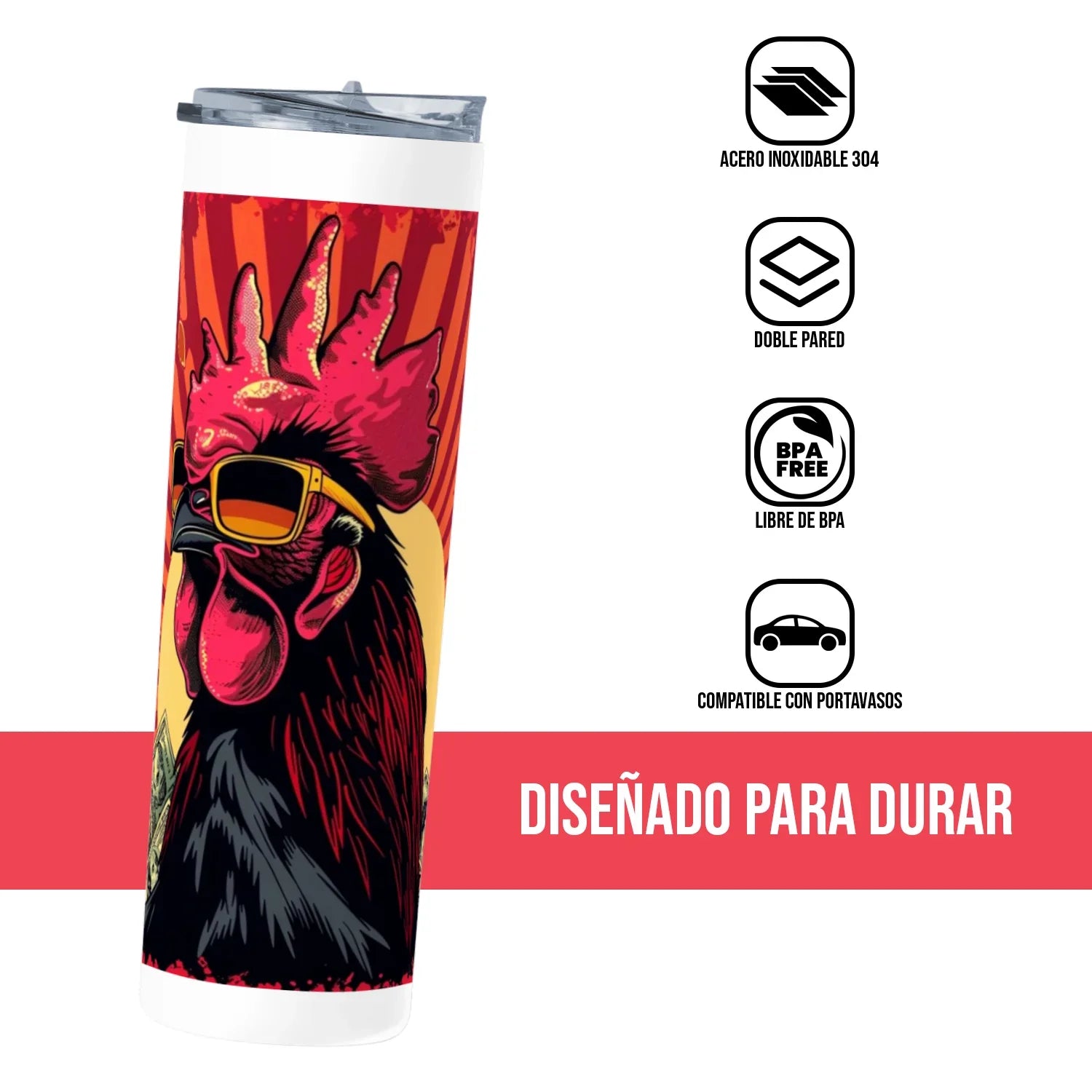 Termo Skinny Tumbler 20 oz de acero inoxidable - El gallo