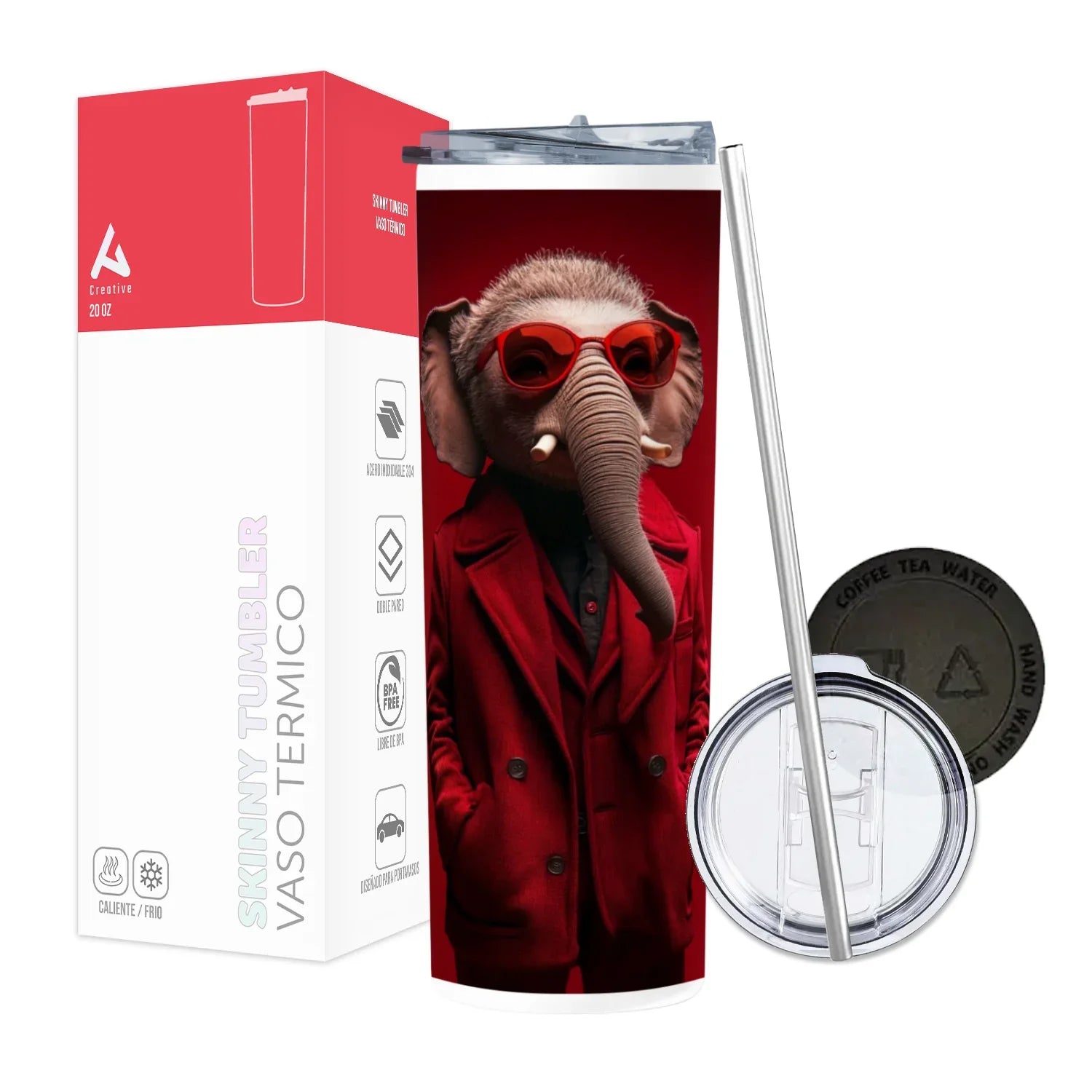 Termo Skinny Tumbler 20 oz de acero inoxidable - Elefante red