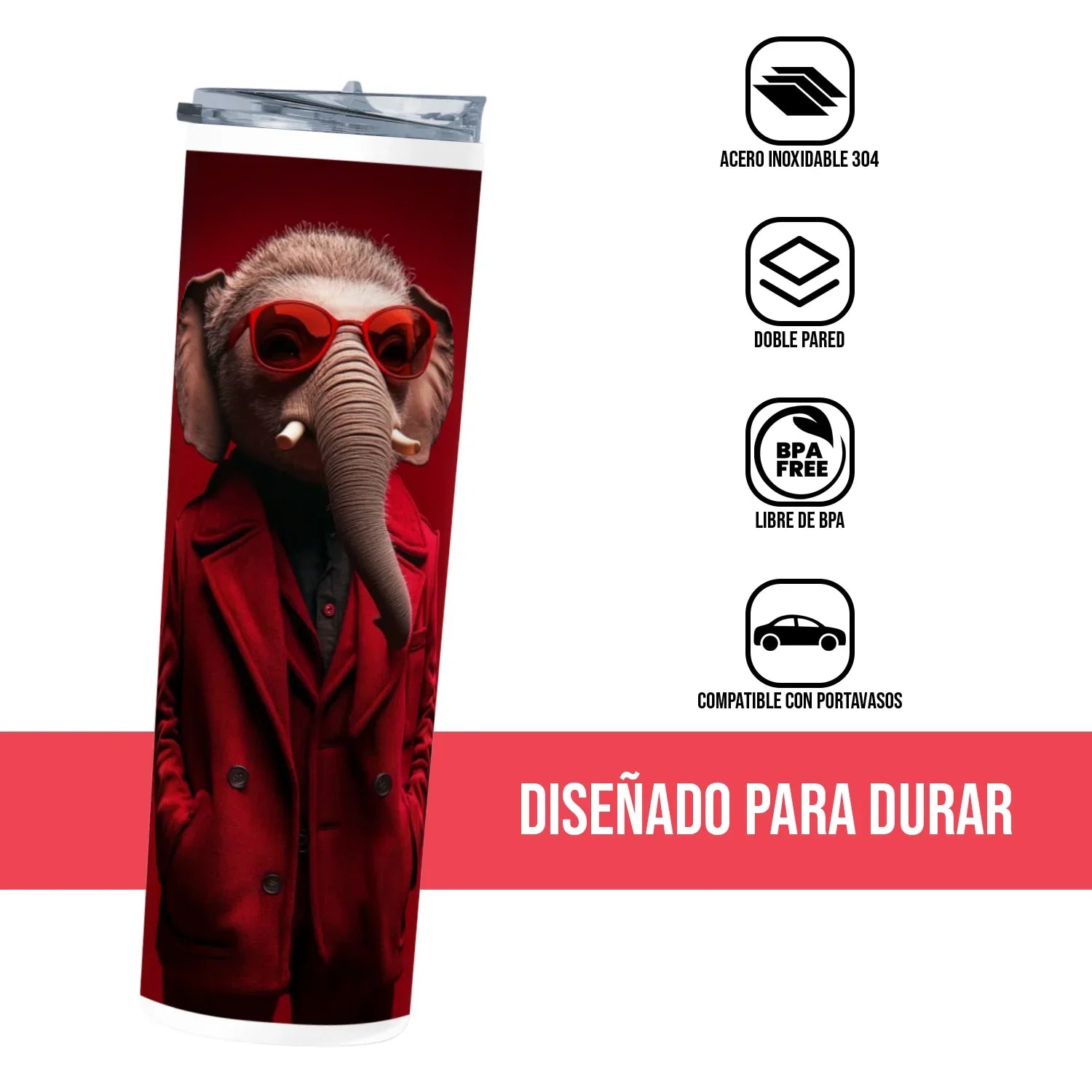 Termo Skinny Tumbler 20 oz de acero inoxidable - Elefante red