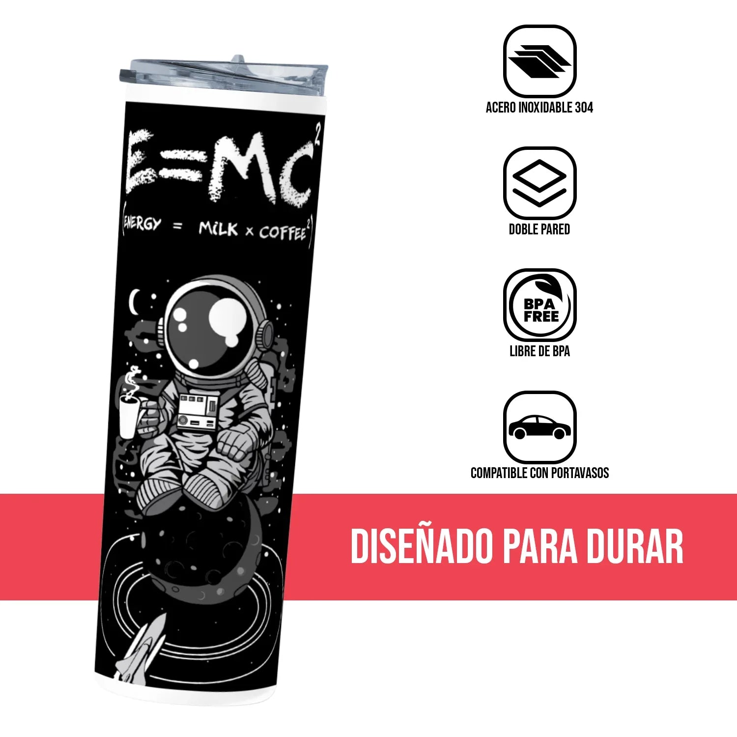 Termo Skinny Tumbler 20 oz de acero inoxidable - Energy + Milk = Coffe