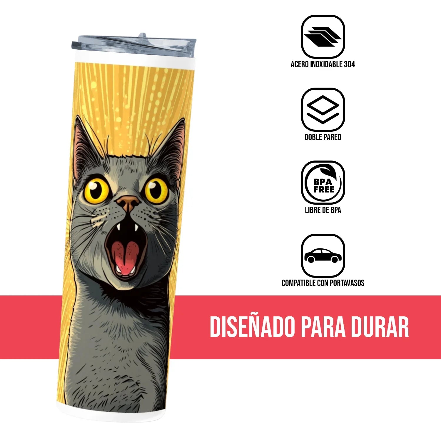Termo Skinny Tumbler 20 oz de acero inoxidable - Gato Sorprendido