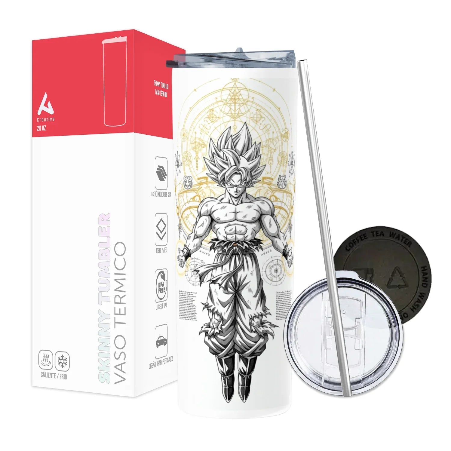 Termo Skinny Tumbler 20 oz de acero inoxidable - Goku Super Saiyan Sketch