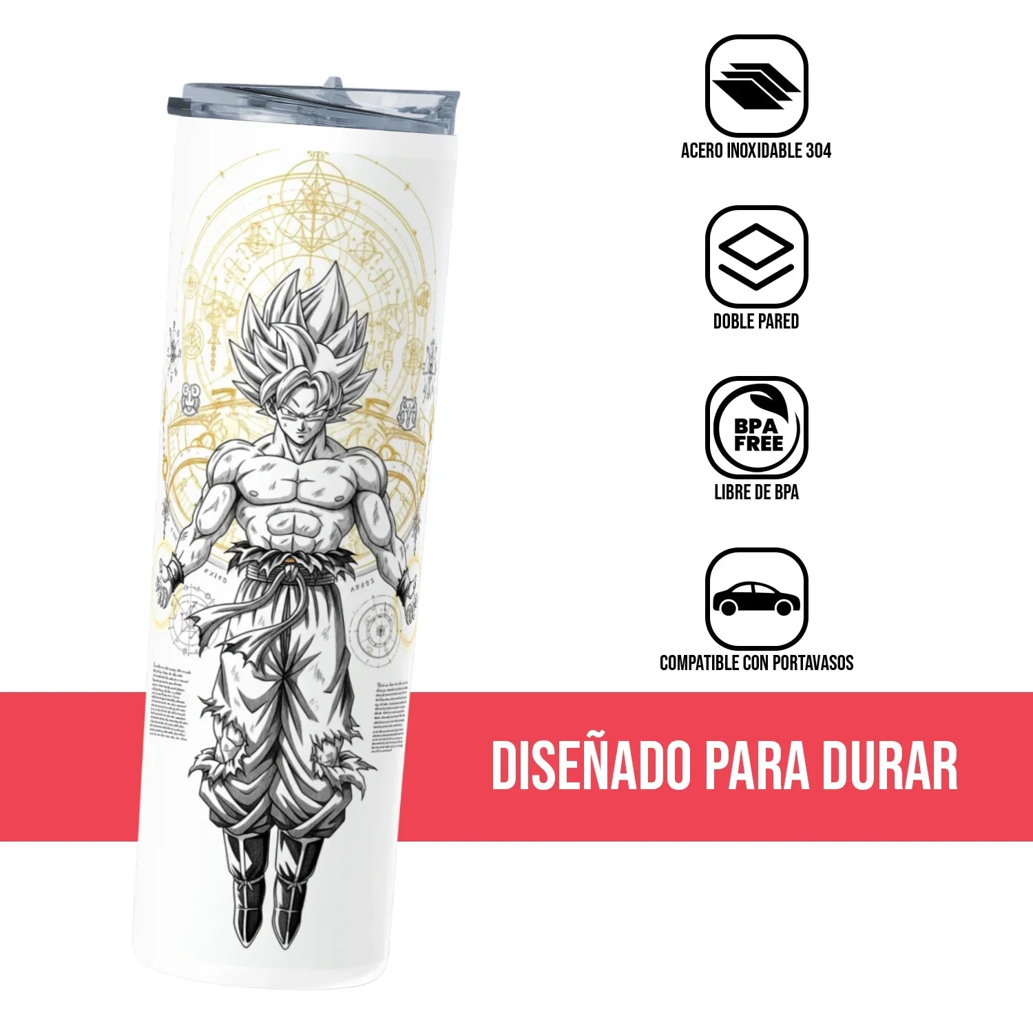 Termo Skinny Tumbler 20 oz de acero inoxidable - Goku Super Saiyan Sketch
