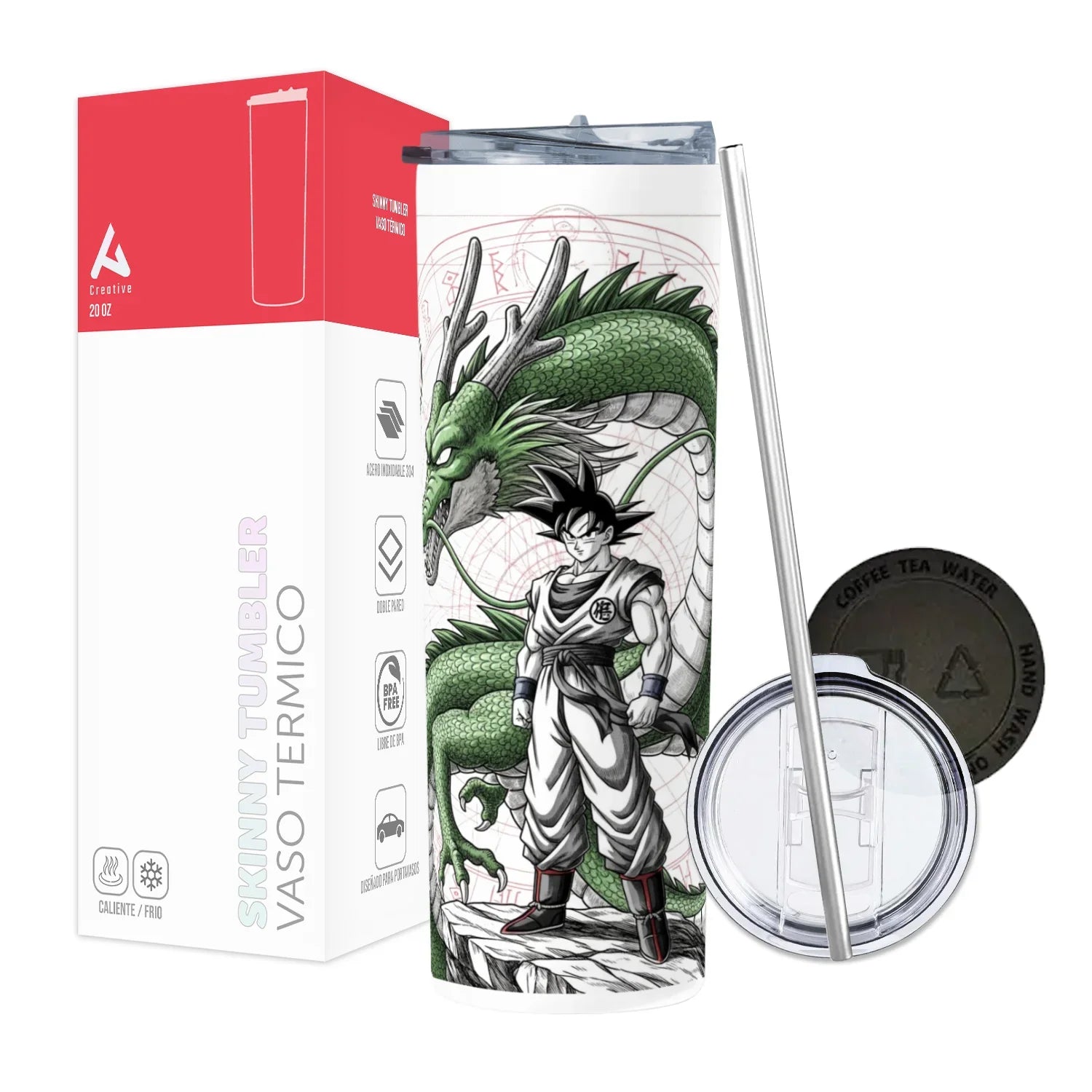 Termo Skinny Tumbler 20 oz de acero inoxidable - Goku y Shen Long
