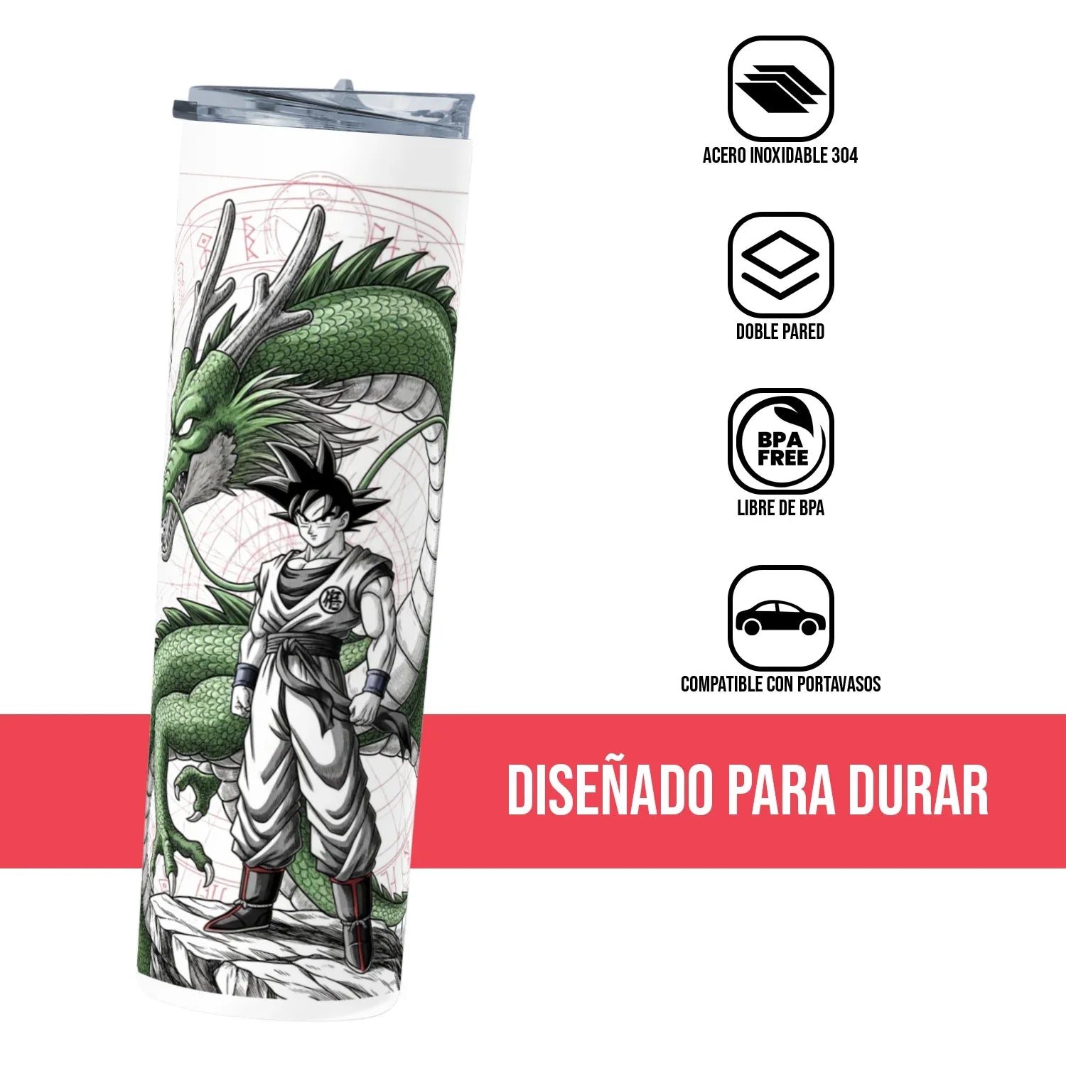 Termo Skinny Tumbler 20 oz de acero inoxidable - Goku y Shen Long
