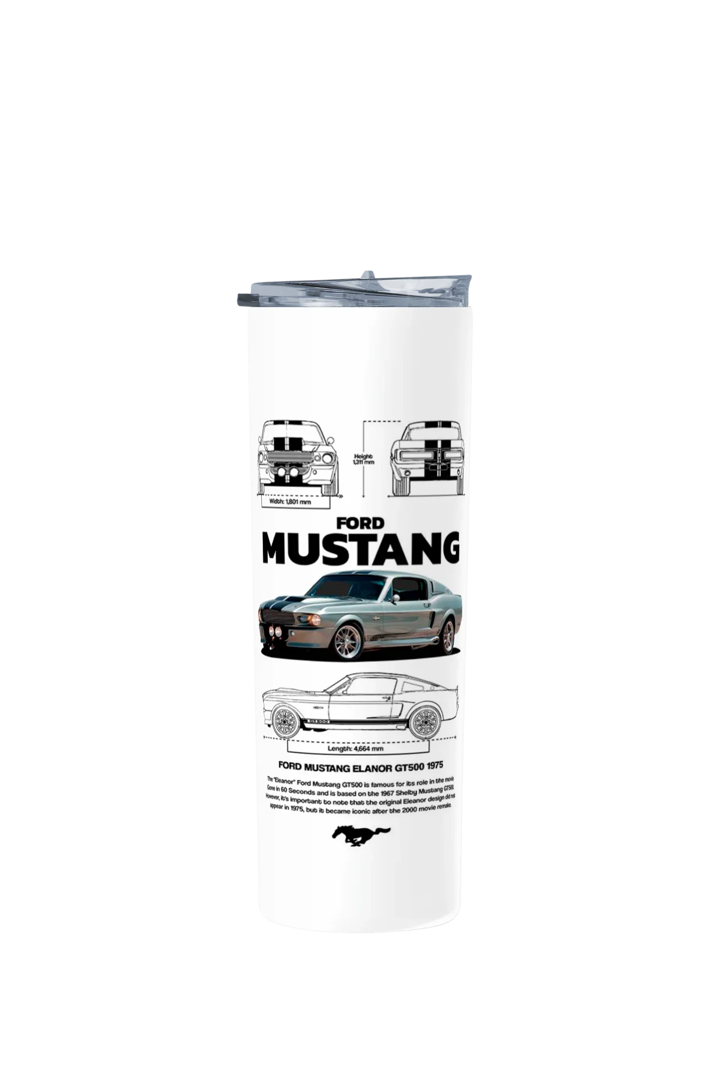 Termo Skinny Tumbler 20 oz de acero inoxidable - Gt500 mustang
