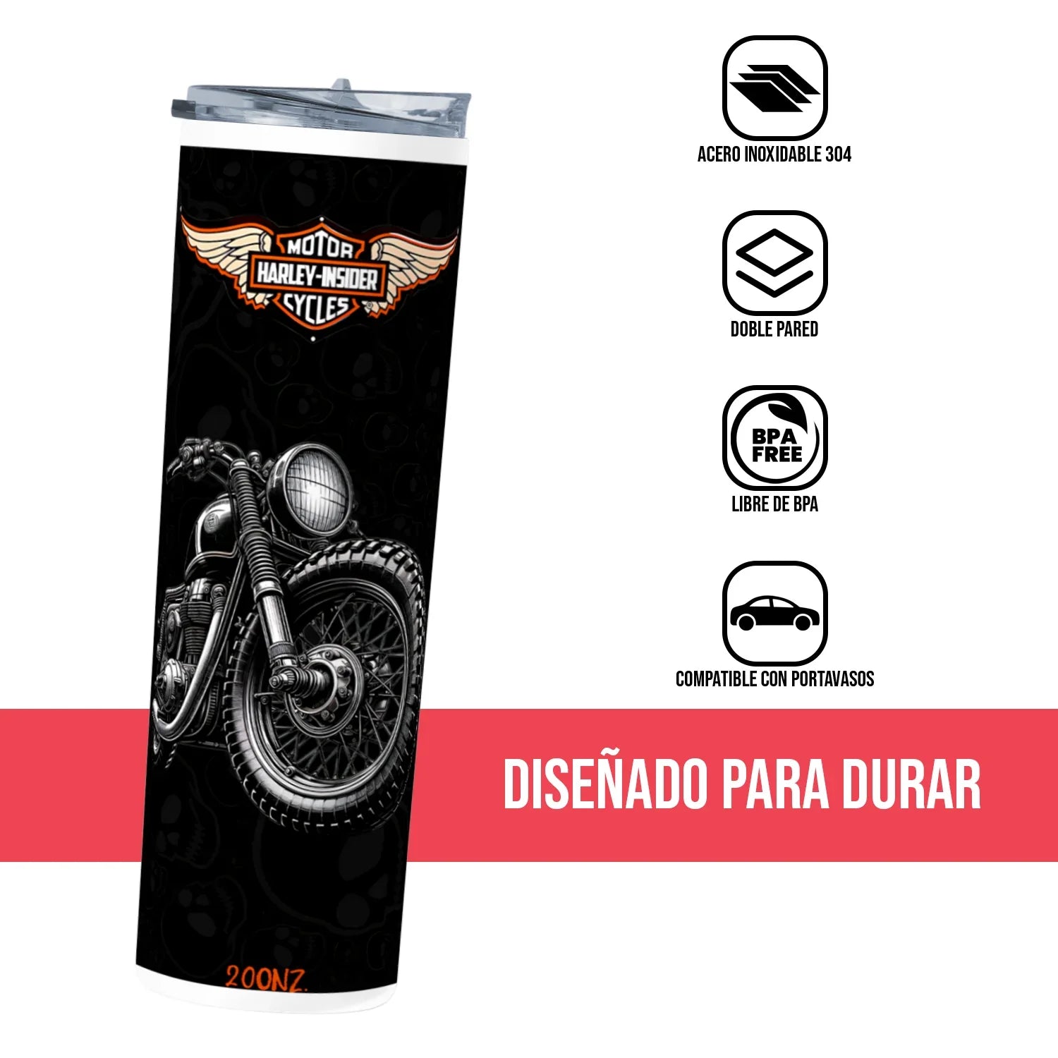 Termo Skinny Tumbler 20 oz de acero inoxidable - Harley Dividson Motorcicle