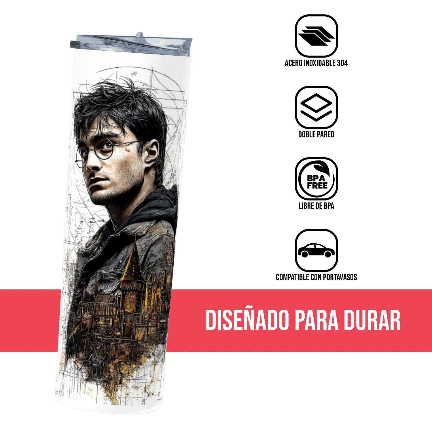 Termo Skinny Tumbler 20 oz de acero inoxidable - Harry Potter Sketch