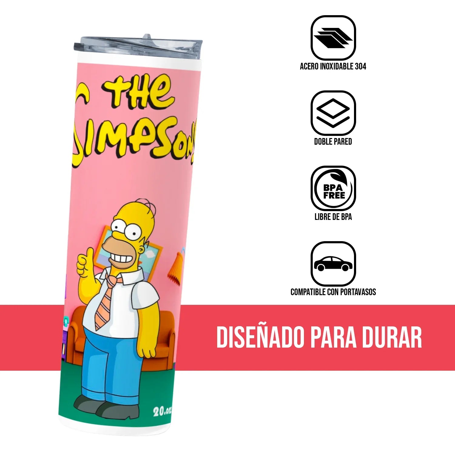 Termo Skinny Tumbler 20 oz de acero inoxidable - Homero Simpson