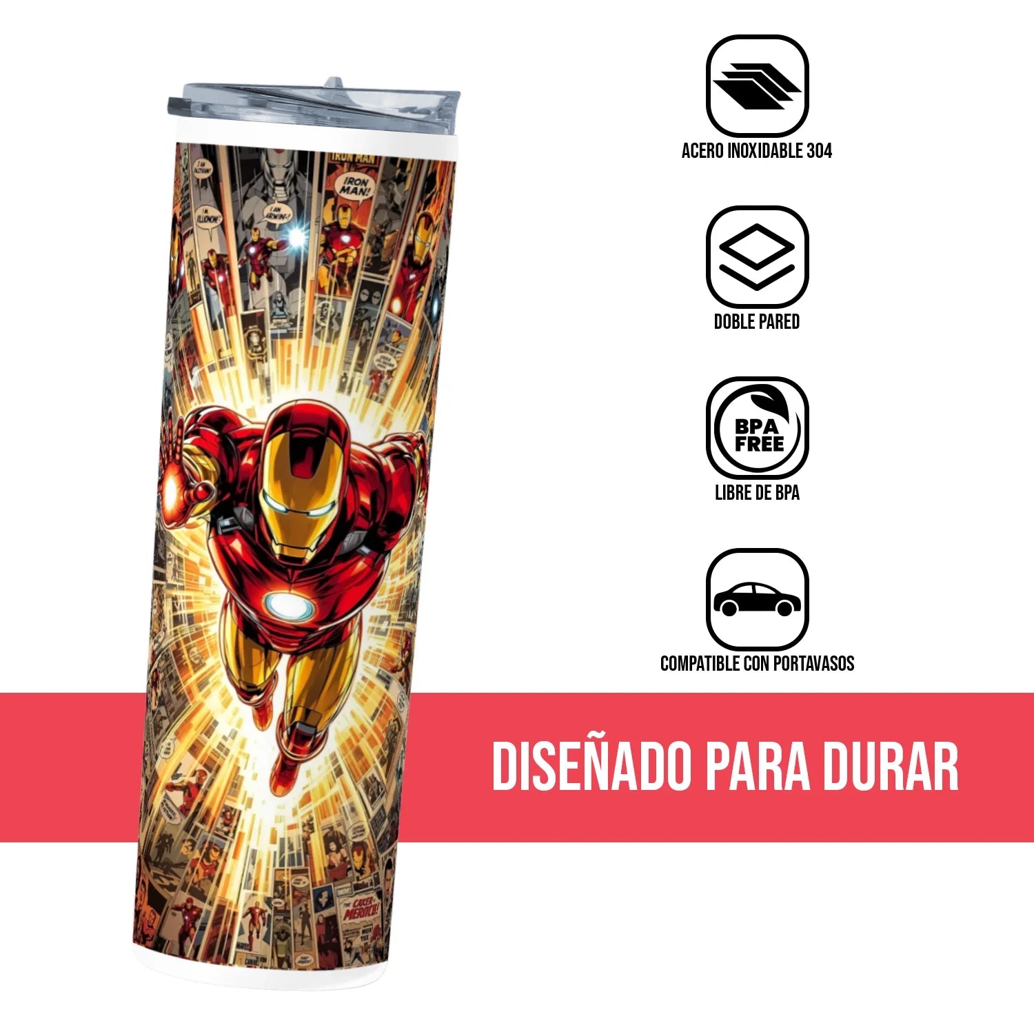 Termo Skinny Tumbler 20 oz de acero inoxidable - Iron-Man 2