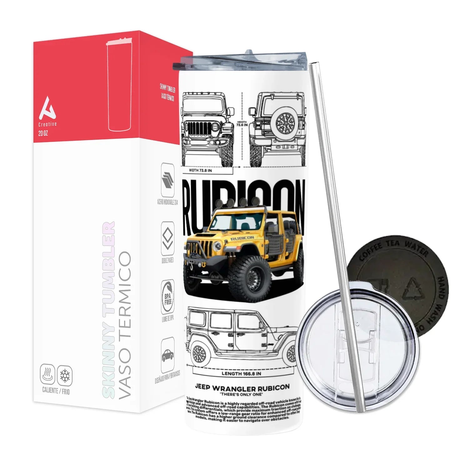 Termo Skinny Tumbler 20 oz de acero inoxidable - Jeep Wrangler Rubicon