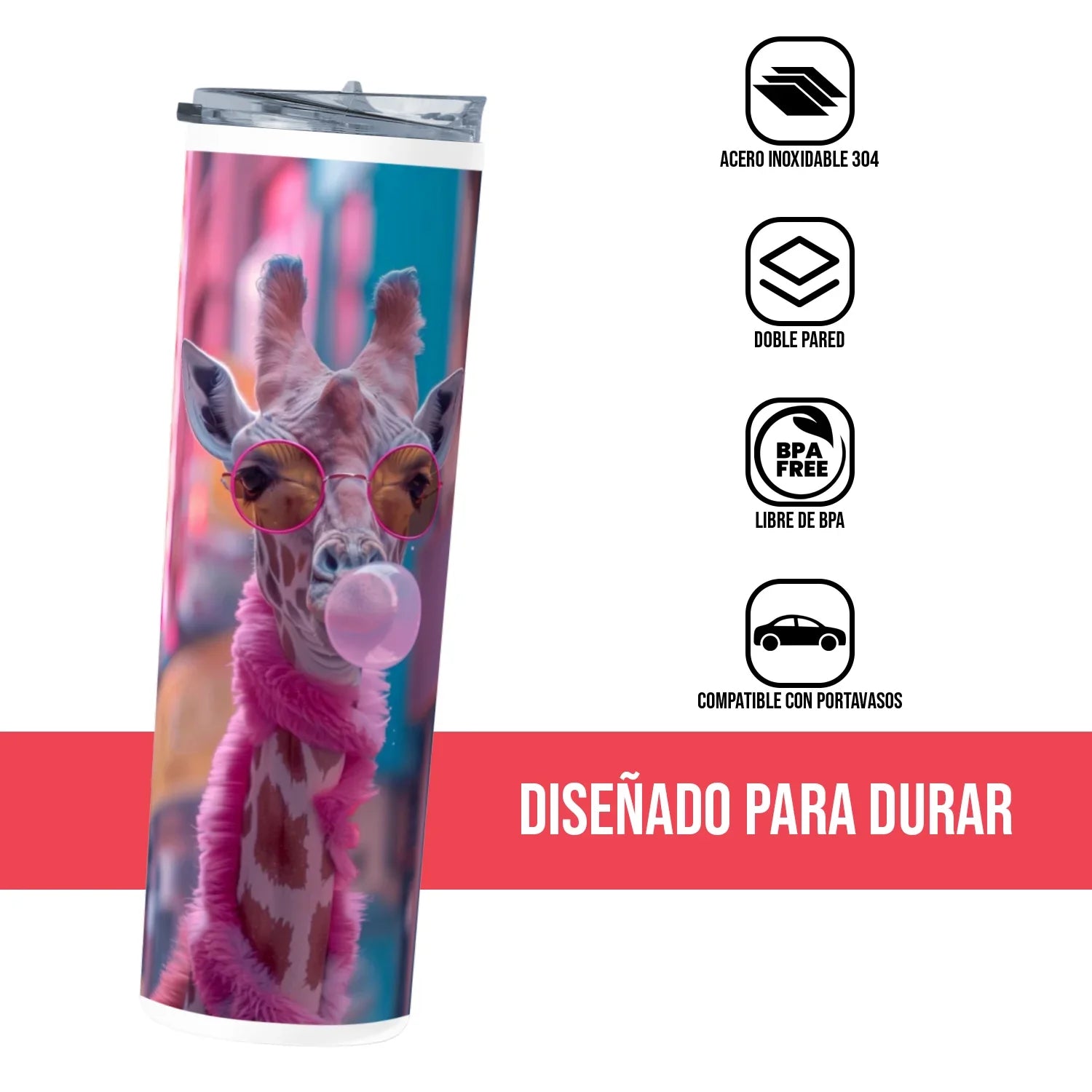 Termo Skinny Tumbler 20 oz de acero inoxidable - Jirafa bomba de chicle