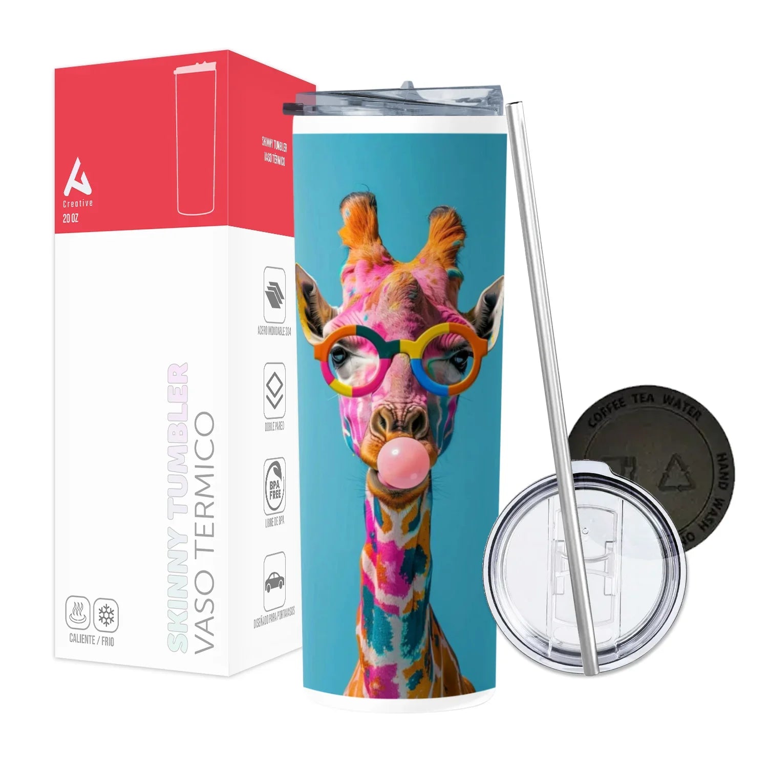 Termo Skinny Tumbler 20 oz de acero inoxidable - Jirafa colores