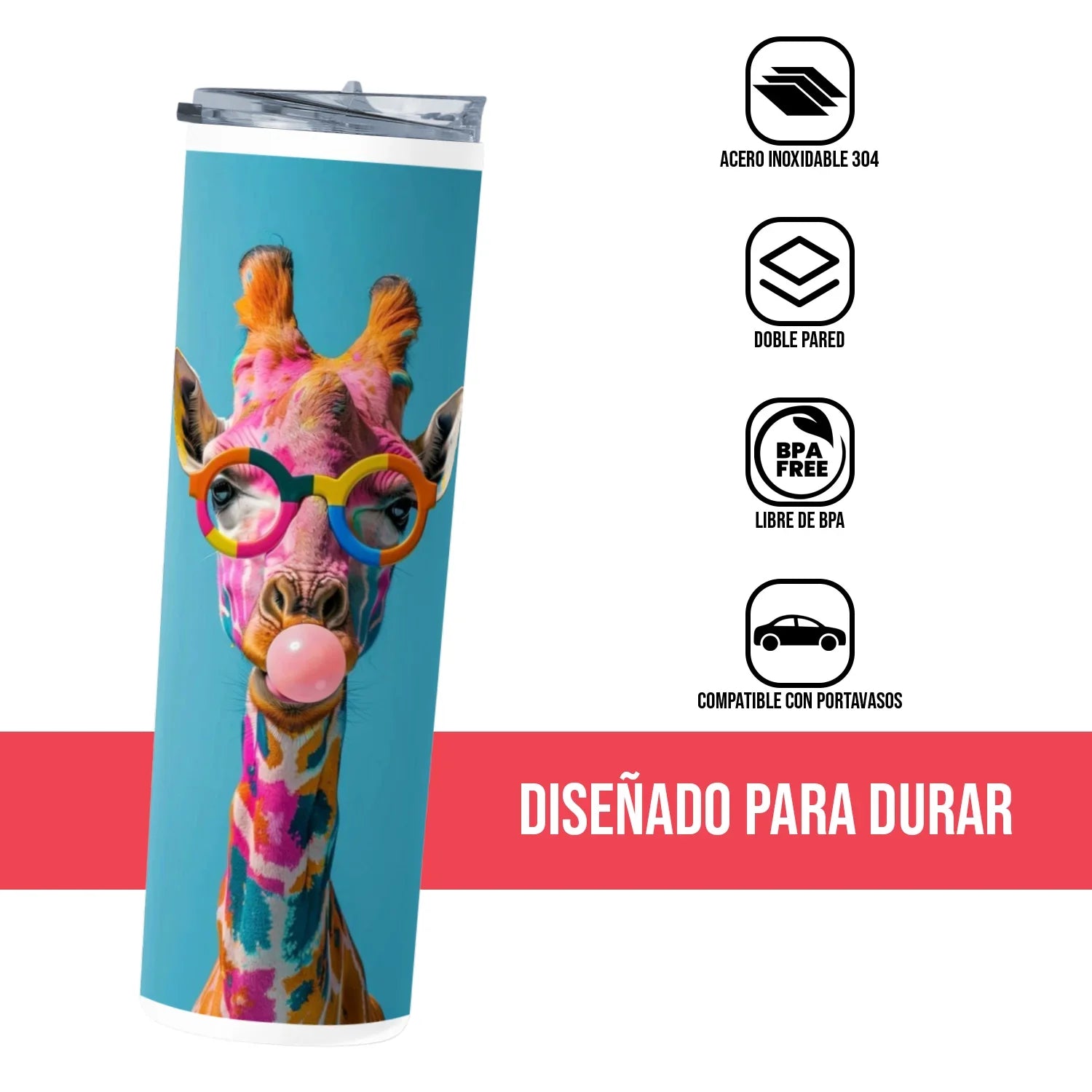 Termo Skinny Tumbler 20 oz de acero inoxidable - Jirafa colores