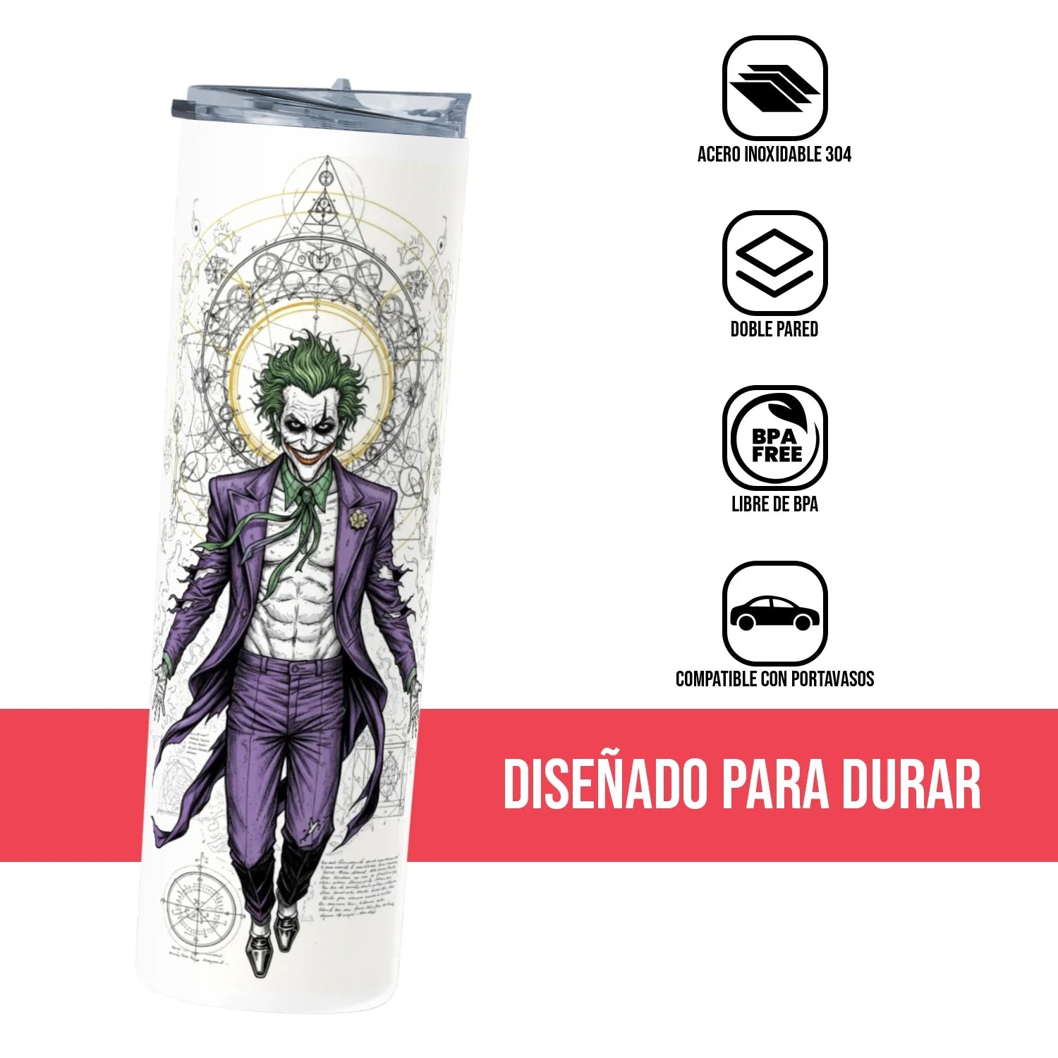 Termo Skinny Tumbler 20 oz de acero inoxidable - Joker Sketch